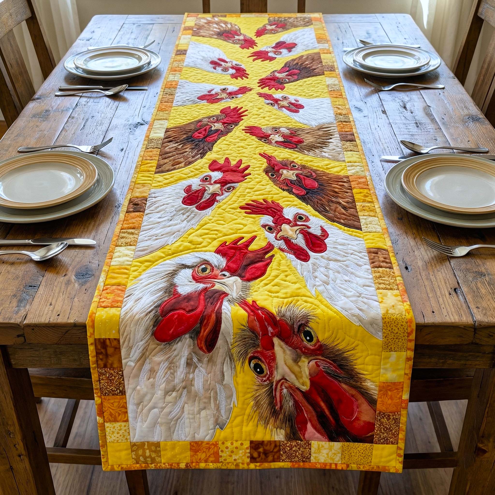Funky Chicken Quilted Table Runner Farmhouse Holiday Table Runner Gifts For People Who Raise Chickens