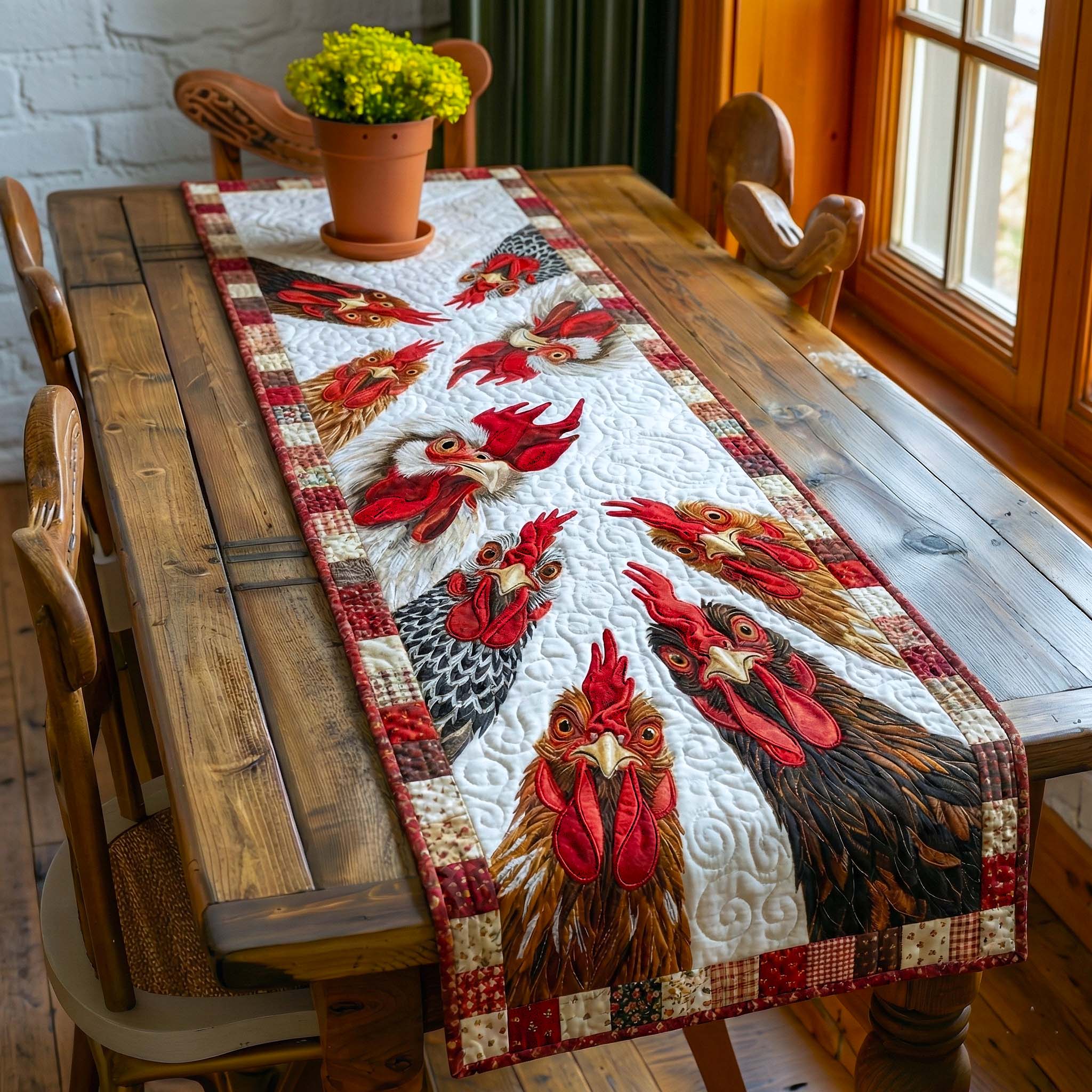 Funky Chicken Quilted Table Runner Farmhouse Table Runner Best Gifts For Chicken Owners