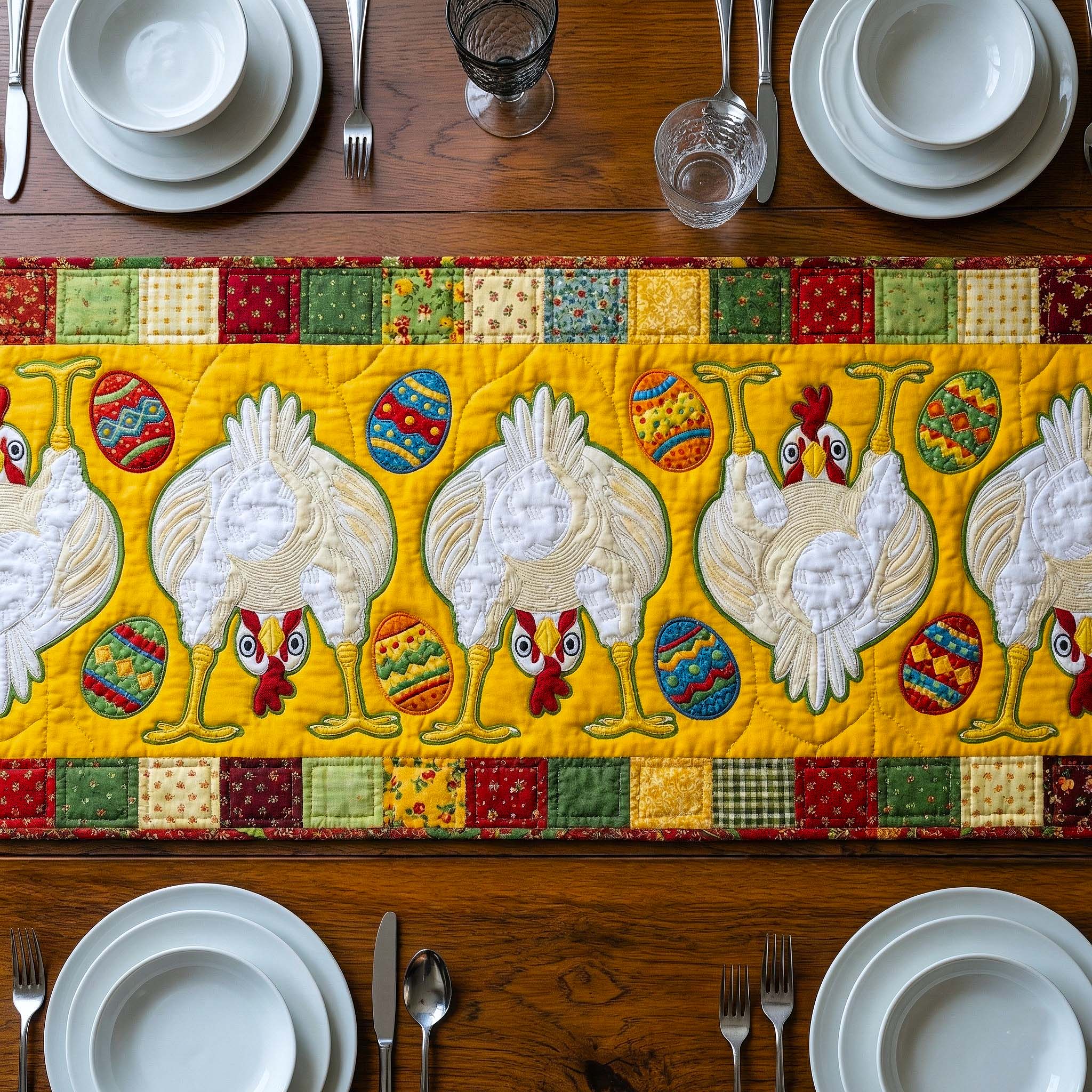 Funky Chicken Quilted Table Runner Farmhouse Table Runner Ideas Gifts For People Who Love Chickens