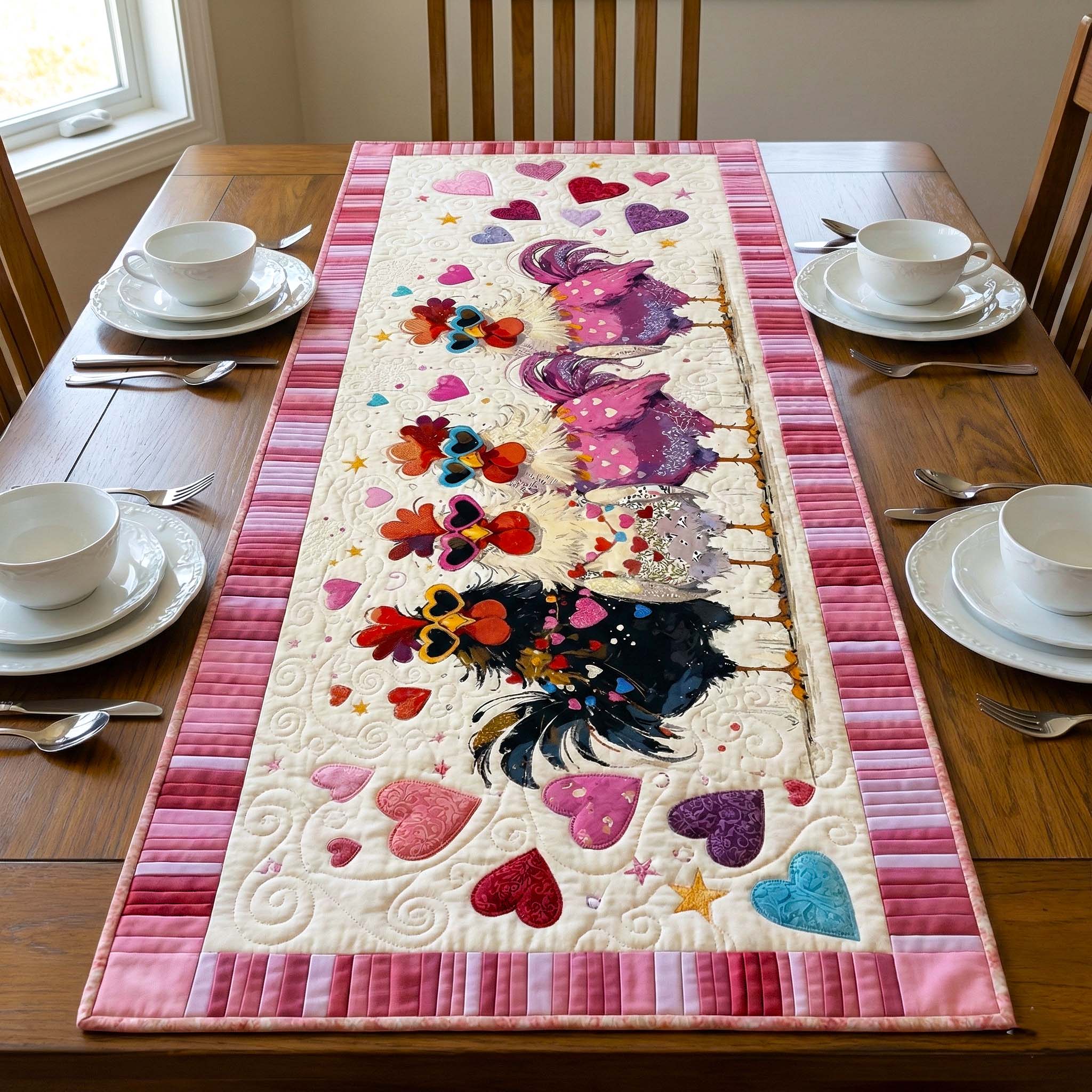 Funky Chicken Quilted Table Runner Pink Valentine Table Runner Best Gifts For Chicken Lovers