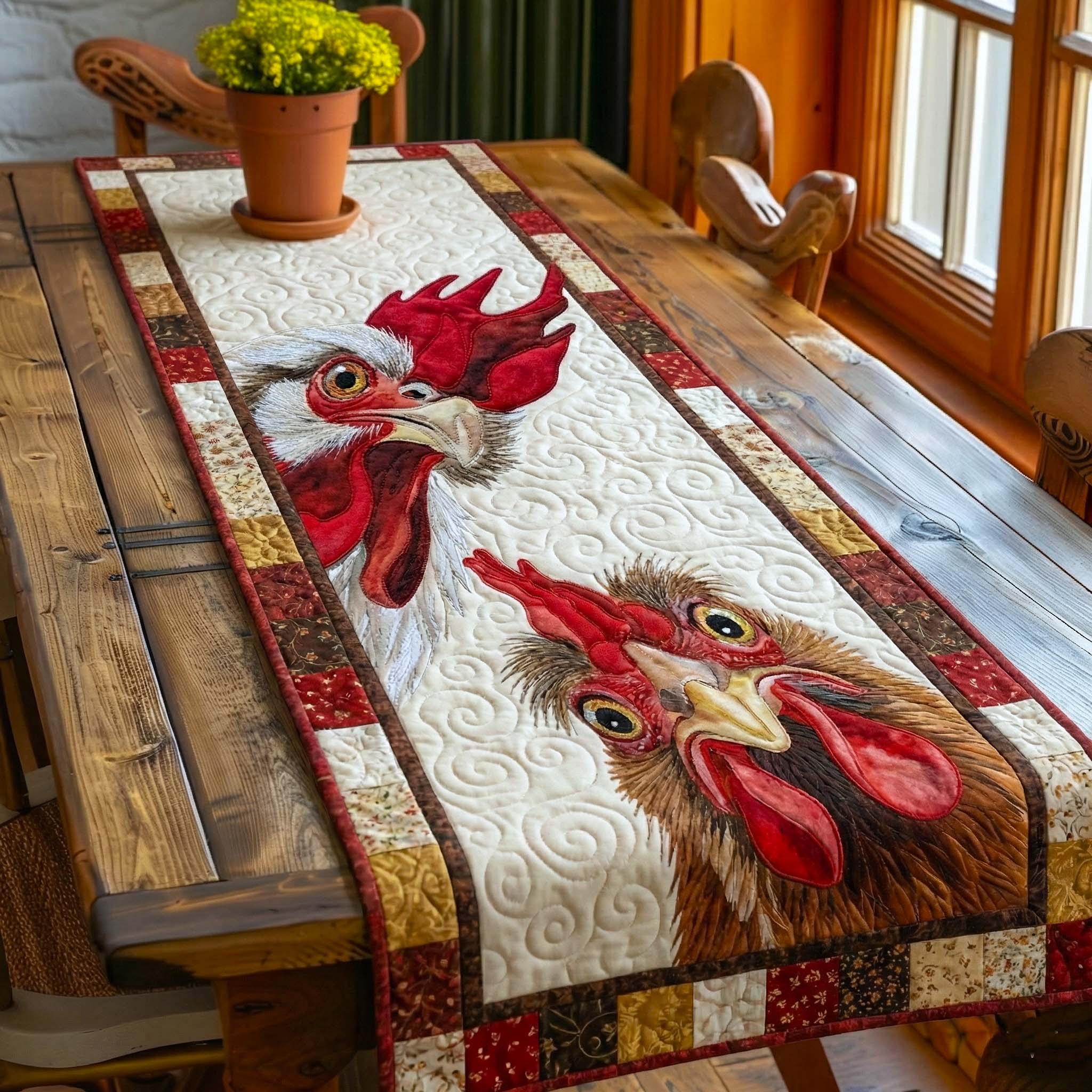 Funky Chicken Quilted Table Runner Rustic Table Runners Gifts For Chicken Farmers