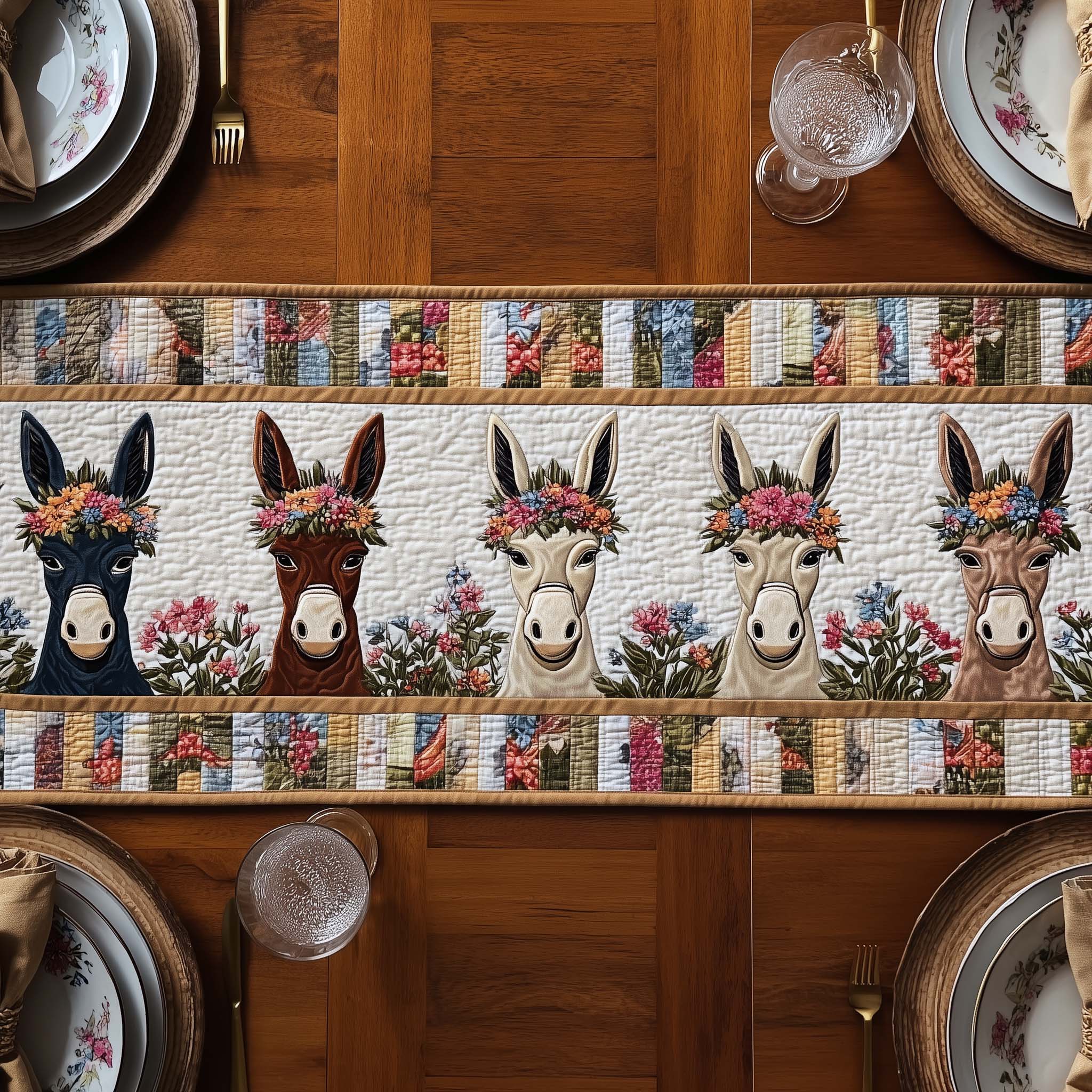 Funky Donkey Quilted Table Runner Farmhouse Holiday Table Runner Donkey Themed Gifts
