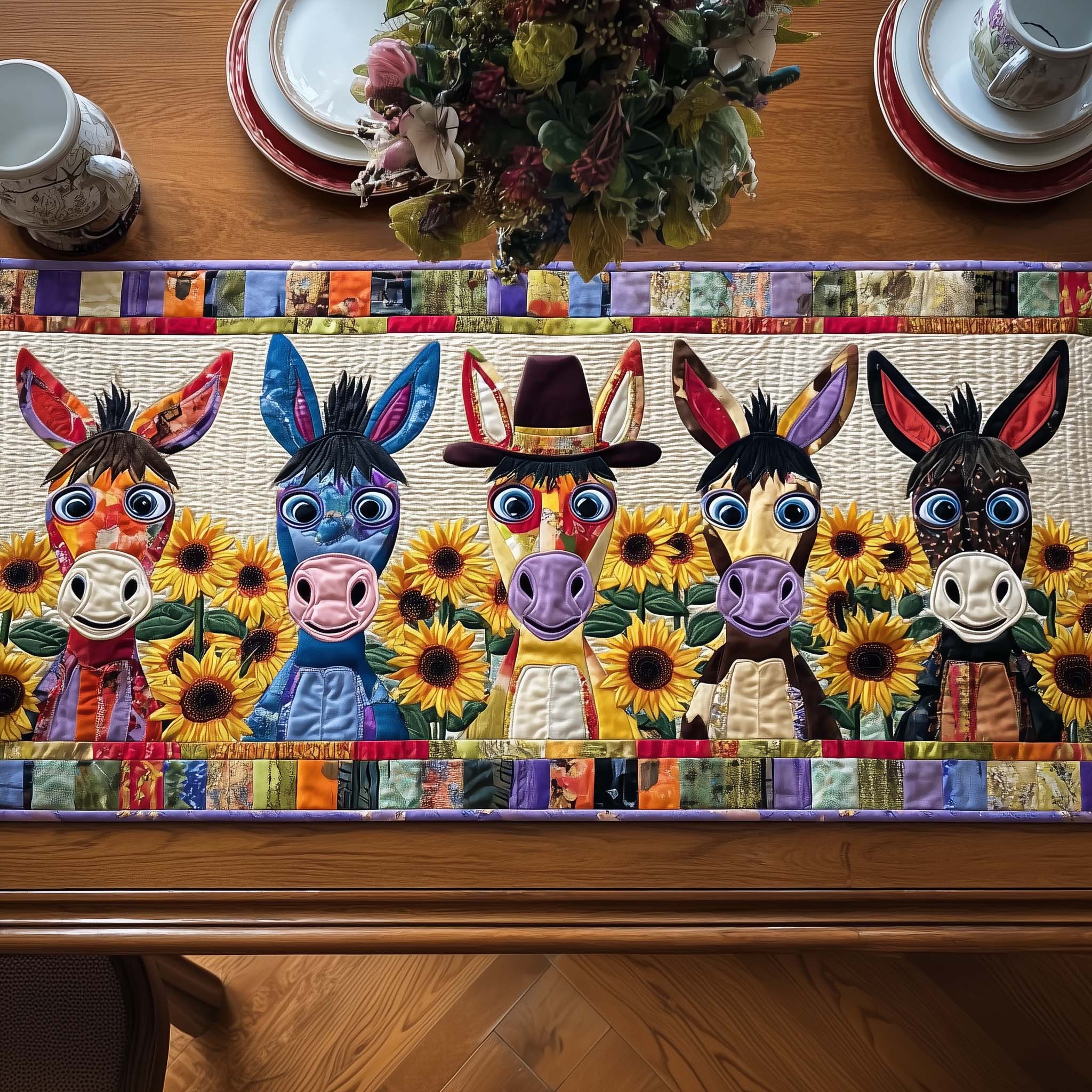 Funky Donkey Quilted Table Runner Rustic Farmhouse Table Runner Donkey Related Gifts