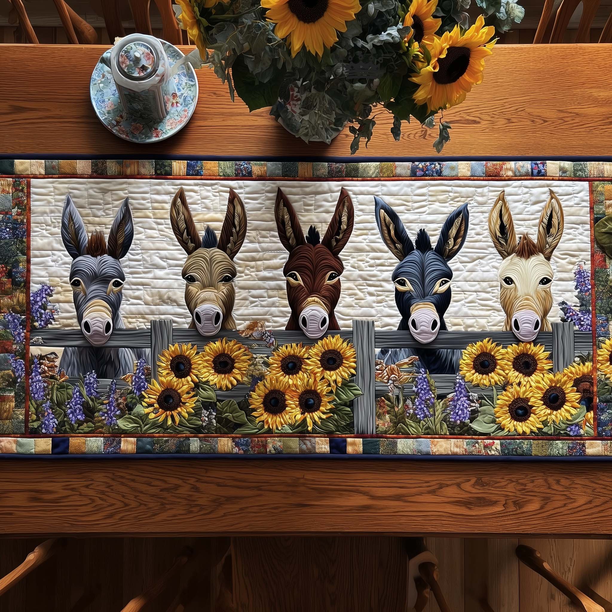 Funky Donkey Quilted Table Runner Rustic Table Runners Donkey Gift Ideas