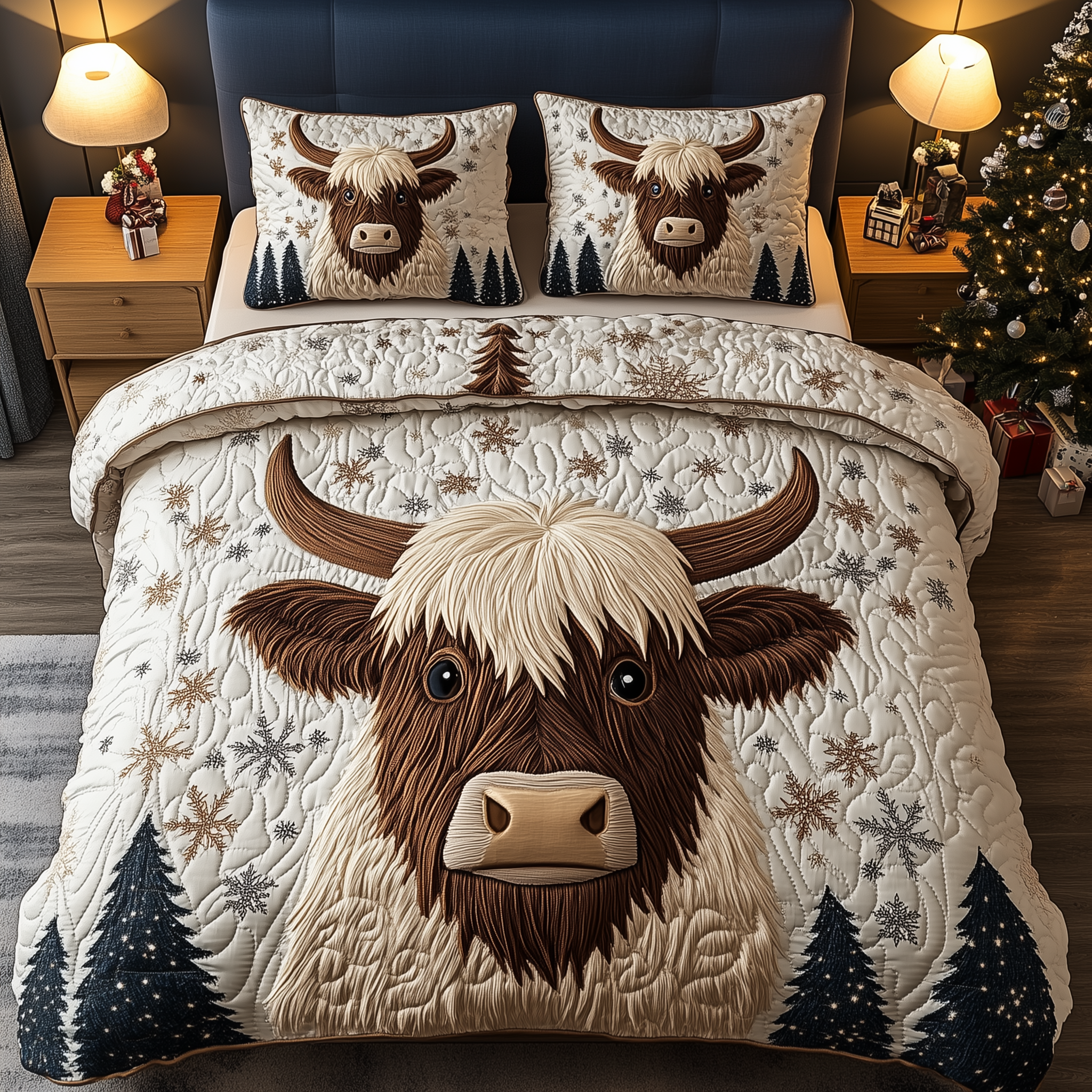 Funky Highland Cow Quilted Bedding Set Christmas Bedroom Things To Get For Christmas