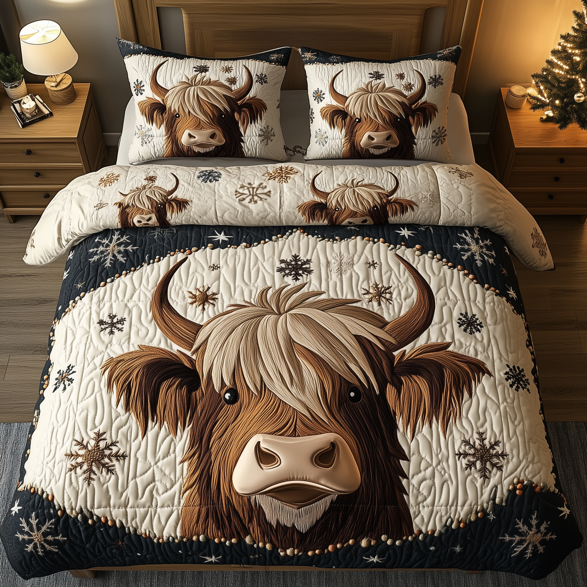Funky Highland Cow Quilted Bedding Set Holiday Bedding Sets Secret Santa Pressent Ideas