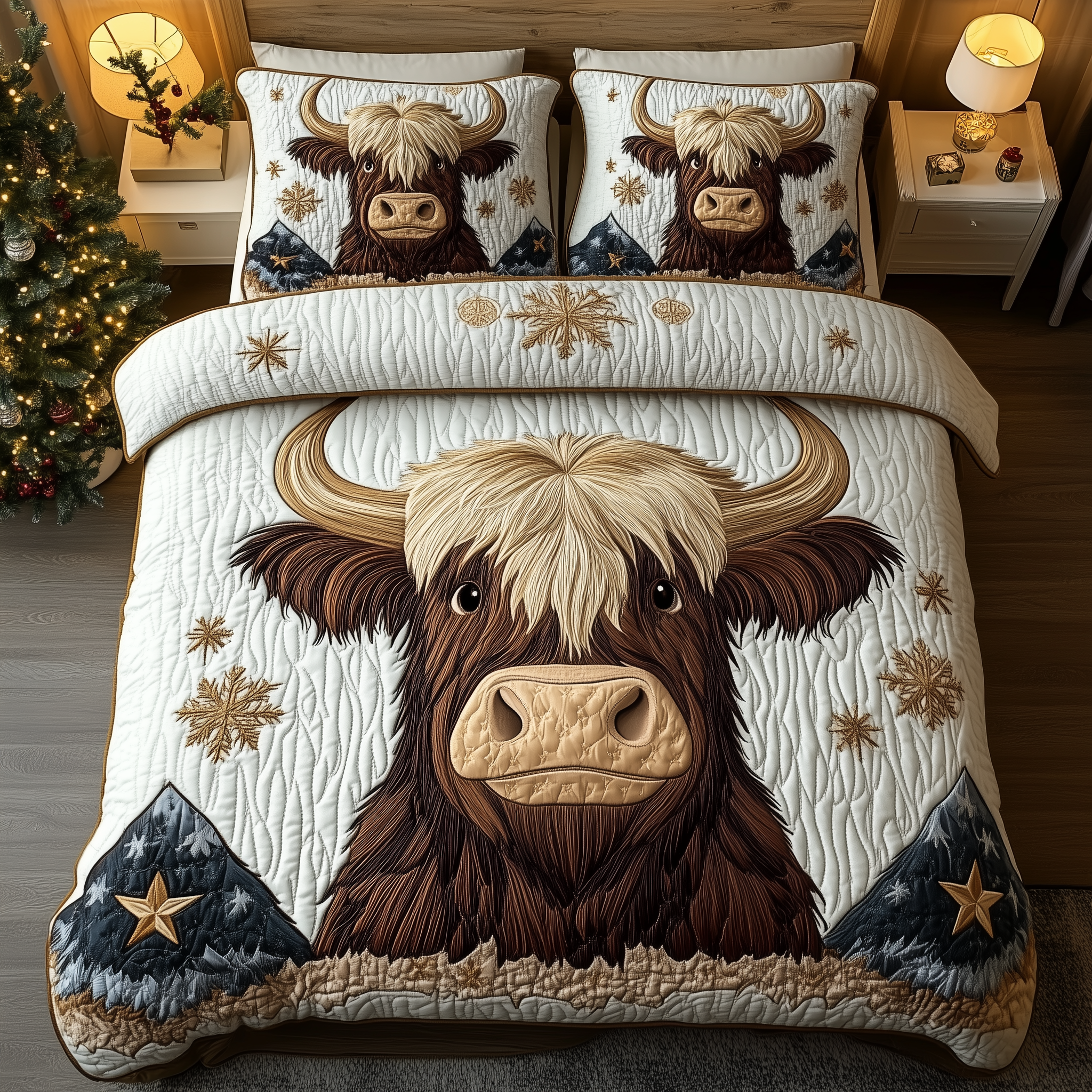 Funky Highland Cow Quilted Bedding Set Santa Duvet Cover Christmas Gift Ideas For Wife