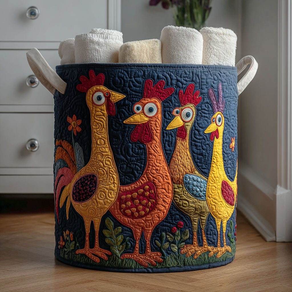 Funky Rooster Parade Quilted Laundry Basket Unique Hampers Chicken Related Gifts