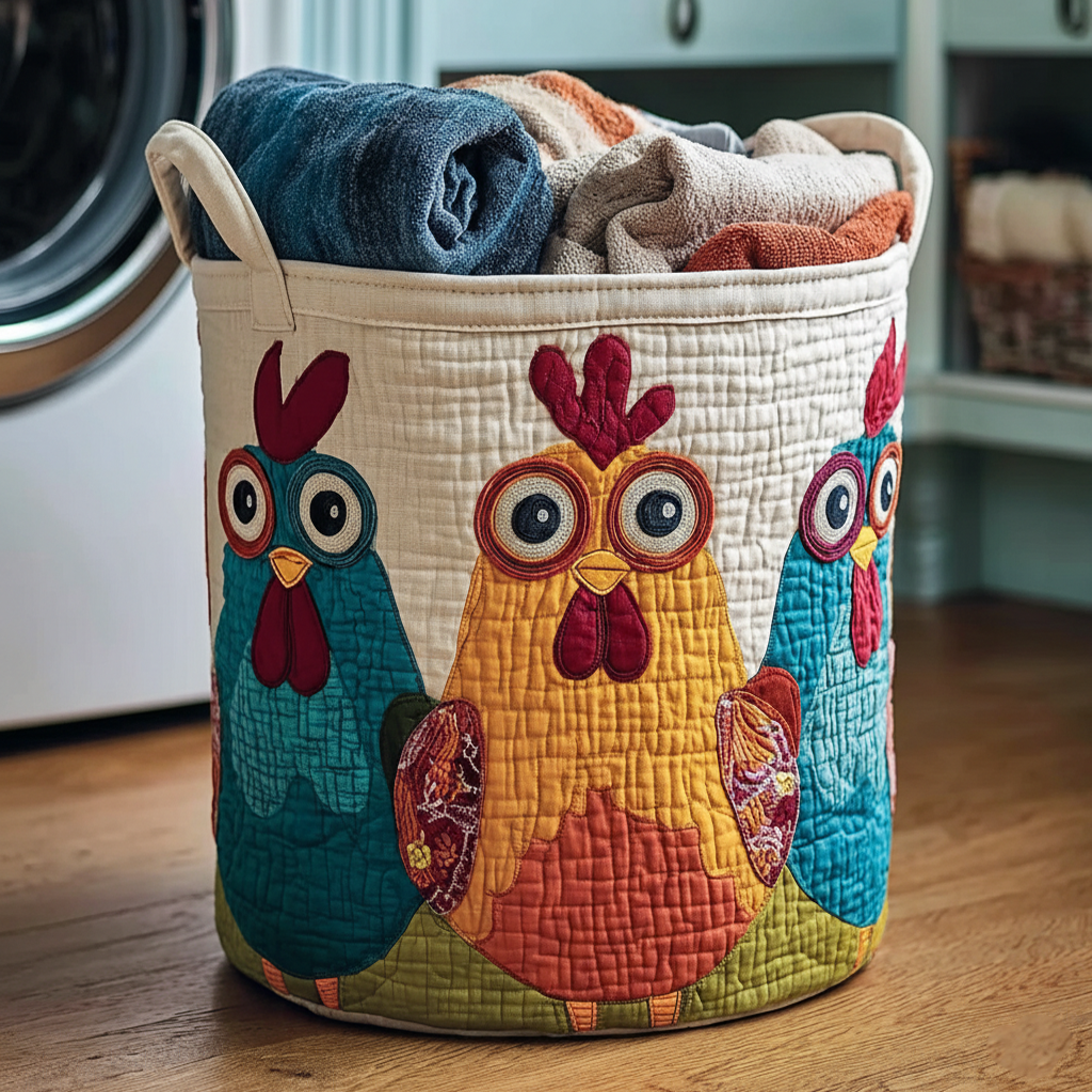 Funny Chicken Quilted Laundry Basket Foldable Hamper Gifts For Chicken Owners