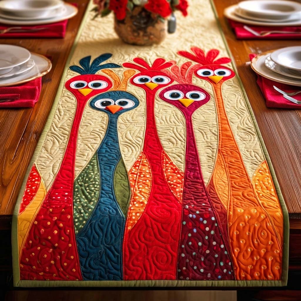Funny Chicken Quilted Table Runner Dining Table Decor Gifts With Chickens On Them