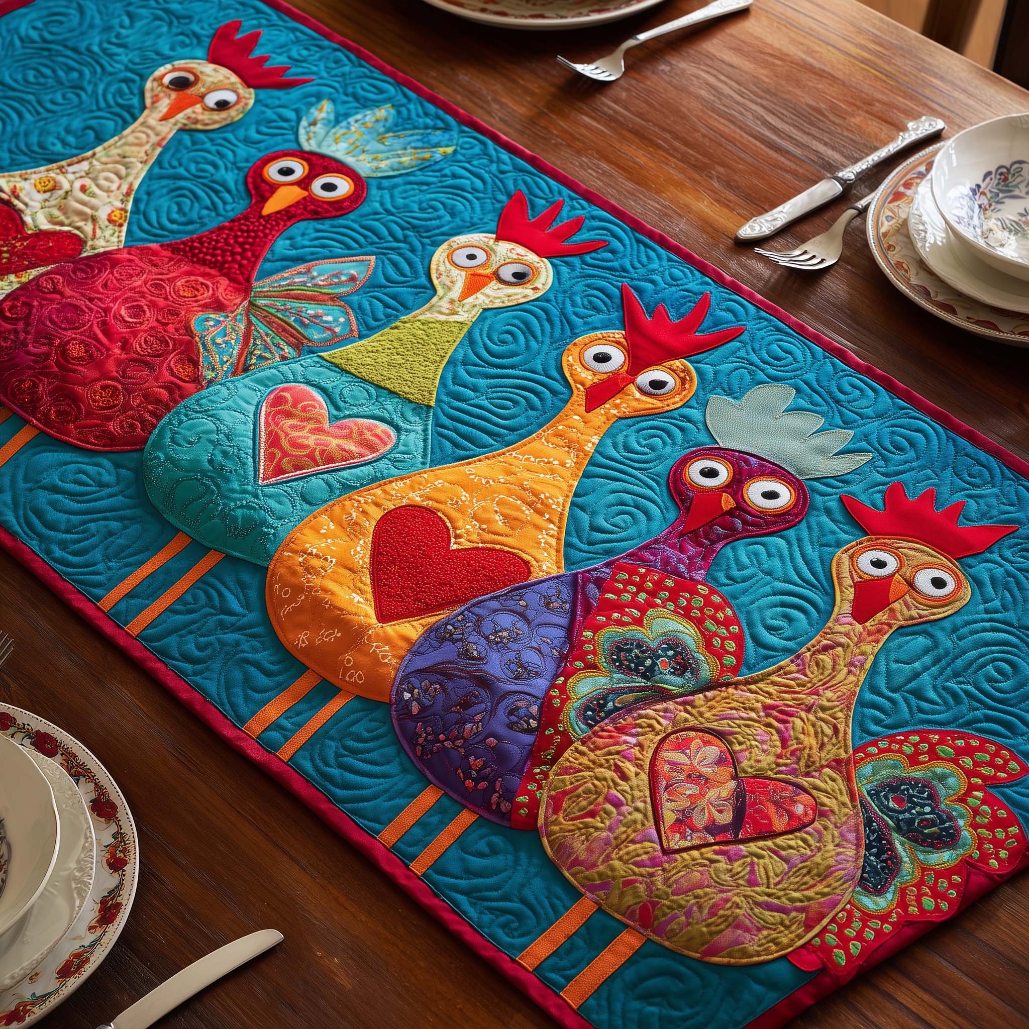 Funny Chicken Quilted Table Runner Dining Table Ideas Best Gifts For Chicken Lovers