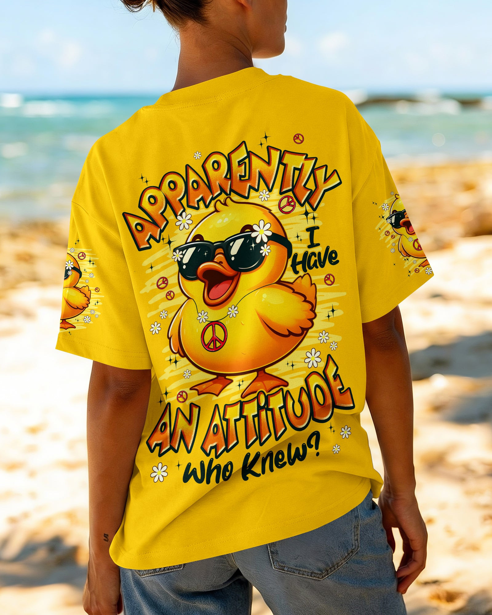 Funny Duck Apparently I Have An Attitude V-Neck Shirt Cute Animal Clothing Gift For Her - Image 2