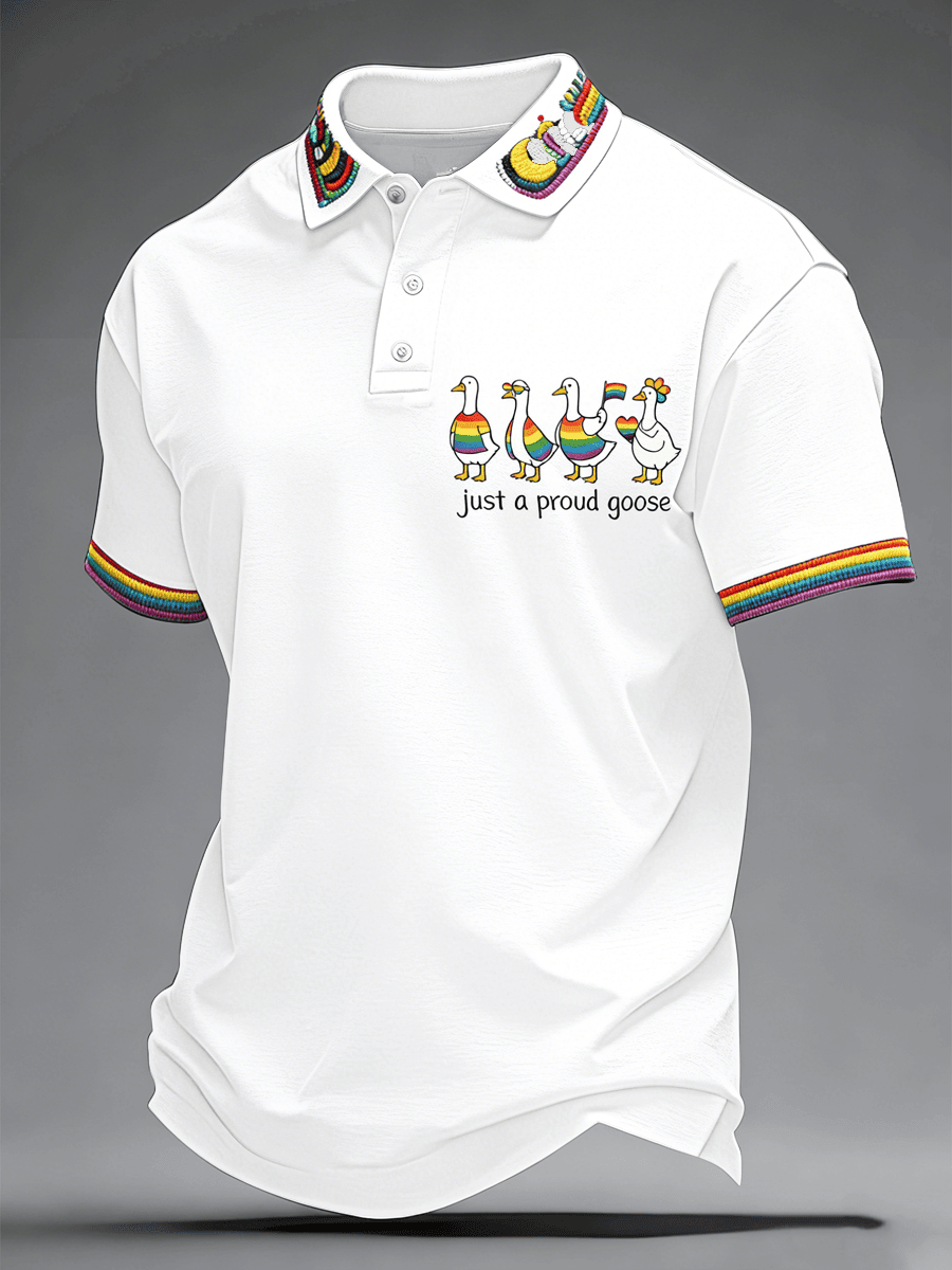 Funny Rainbow Goose LGBTQ Just a Proud Goose Polo Shirt Pride Month Apparel Gift For Men