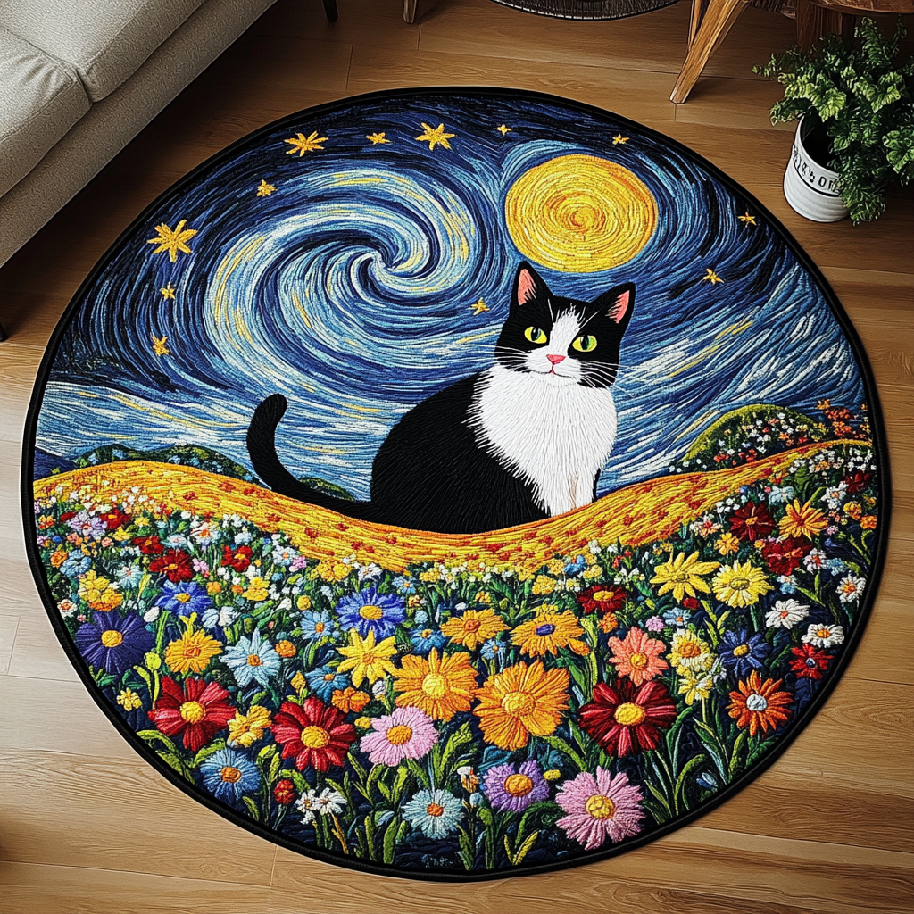 Furry Feline Hideaway Quilted Round Mat Small Round Carpets Best Presents For Cat Lovers