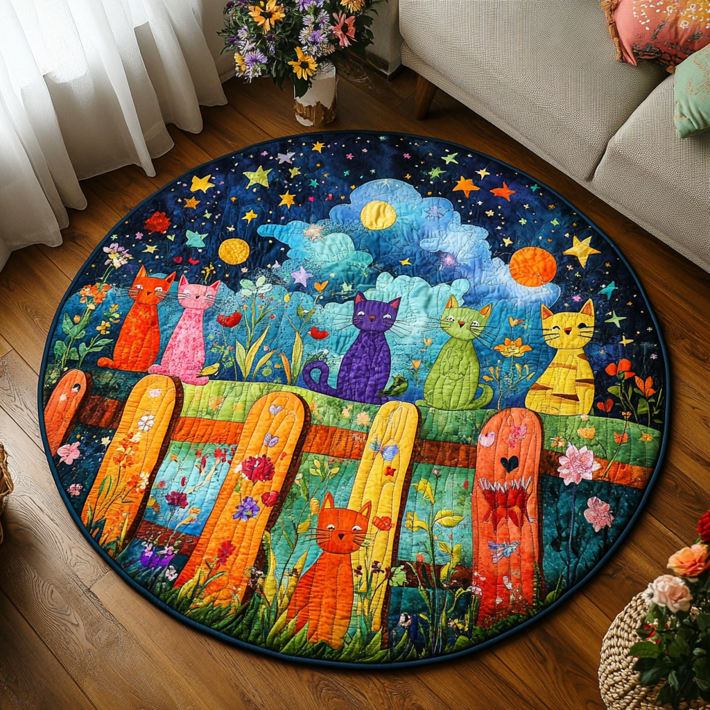 Furry Friend Quilted Round Mat Round Floor Mat Good Cat Gifts