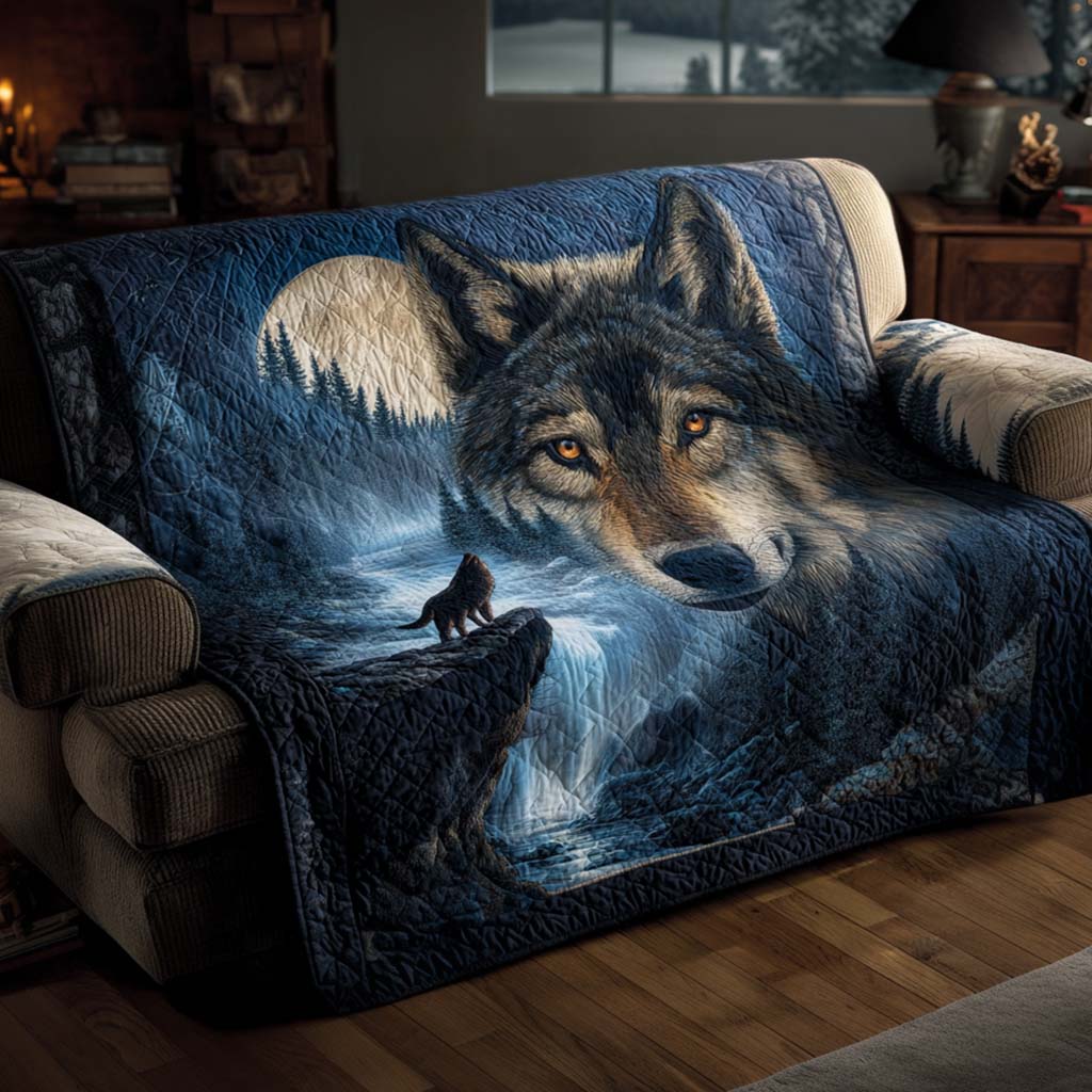 Furry Guardian Quilted Sofa Cover Living Room Decorations Gift For Wolf Lover
