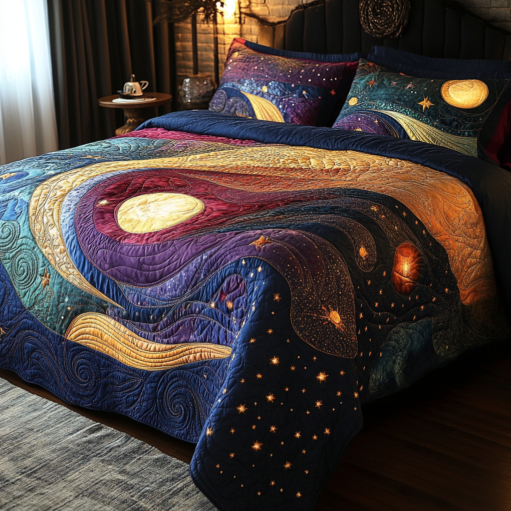 Galactic Glow Quilted Bedding Set Best King Sheets Birthday Presents For Mom Ideas