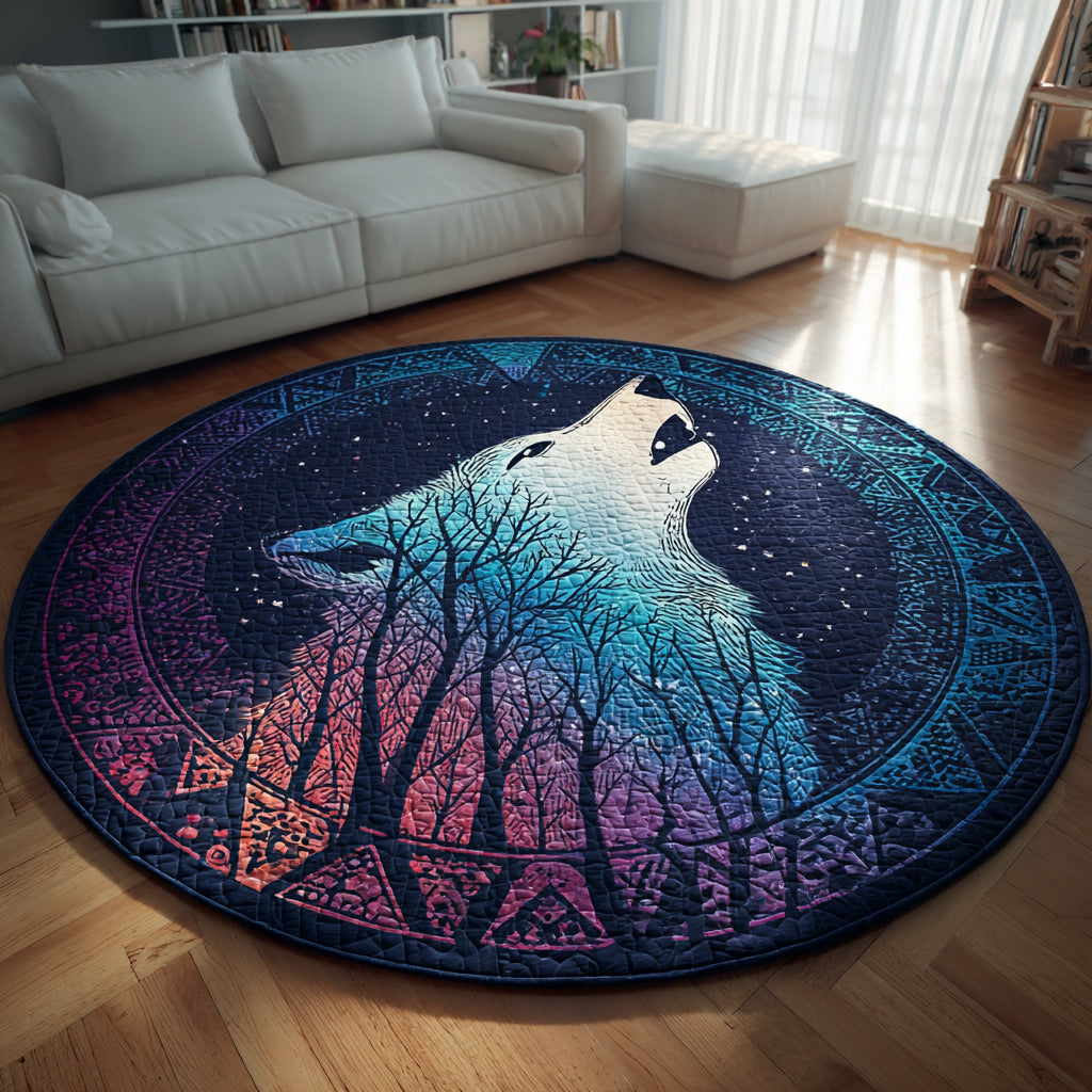 Galaxy Wolf Quilted Round Mat Floor Mat Round Gifts For Father's Day Ideas