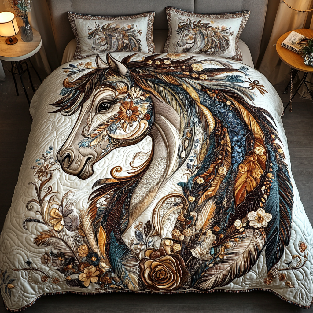 Galloping Beauty Quilted Bedding Set Cute Bed Sheets Unique Gifts For Horse Lovers