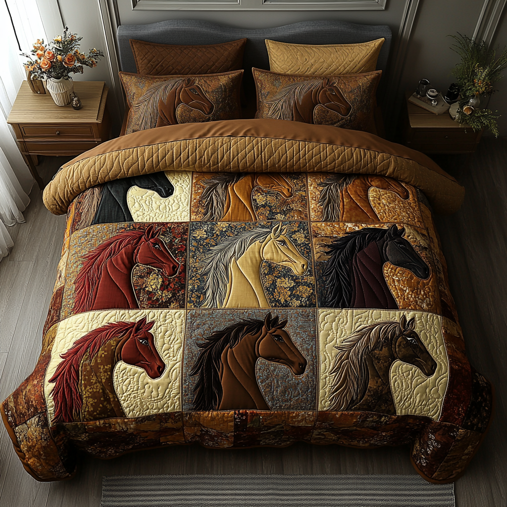 Galloping Grace Quilted Bedding Set Cute Boho Comforter Sets Gifts For Horse Lovers