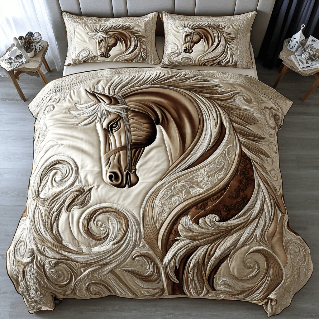 Galloping Horse Quilted Bedding Set Best Bed Sheet Set Horse Themed Gifts For Adults
