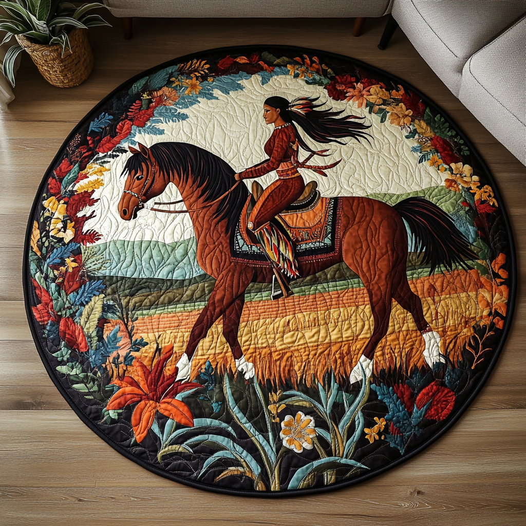 Galloping Horse Quilted Round Mat Round Carpet Rugs For Sale Good Gifts For Horse Lovers