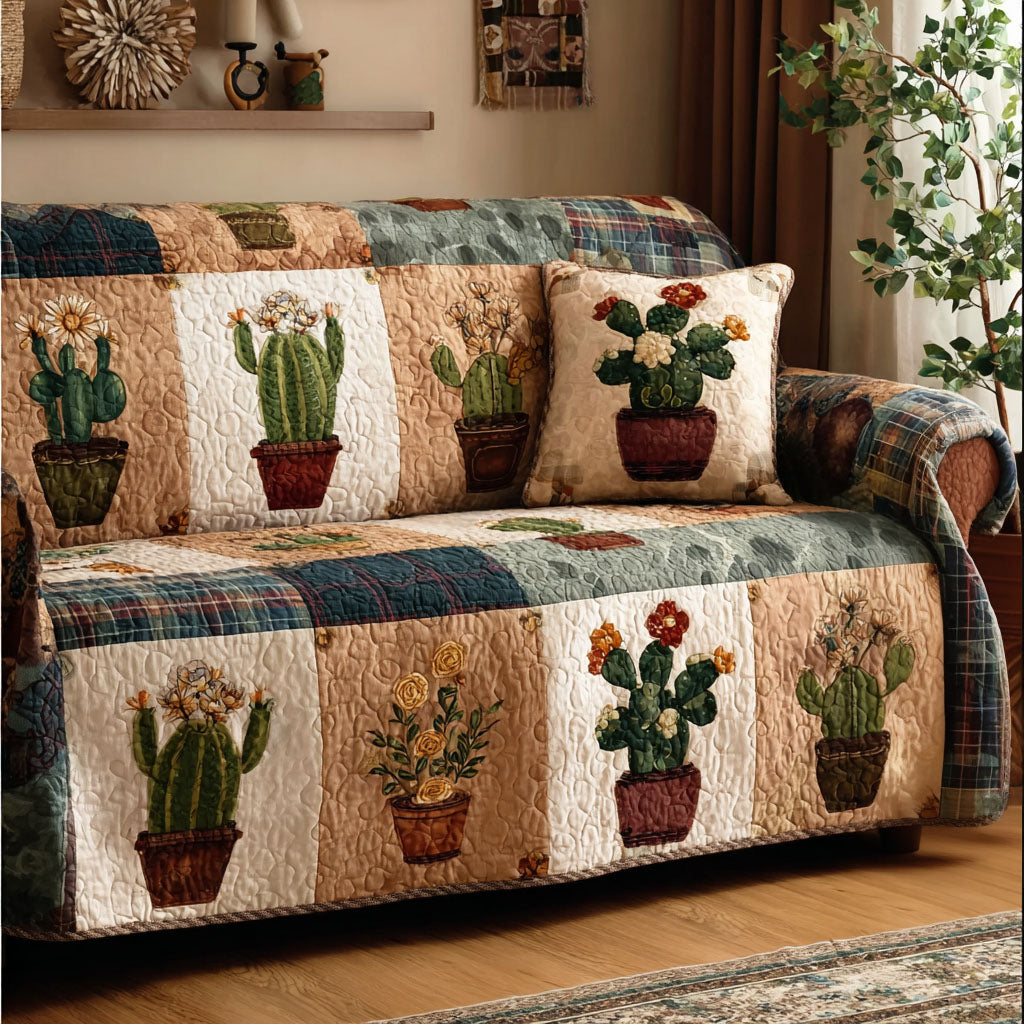 Garden Blocks Quilted Sofa Cover Furniture Couch Covers Cactus Gifts For Women