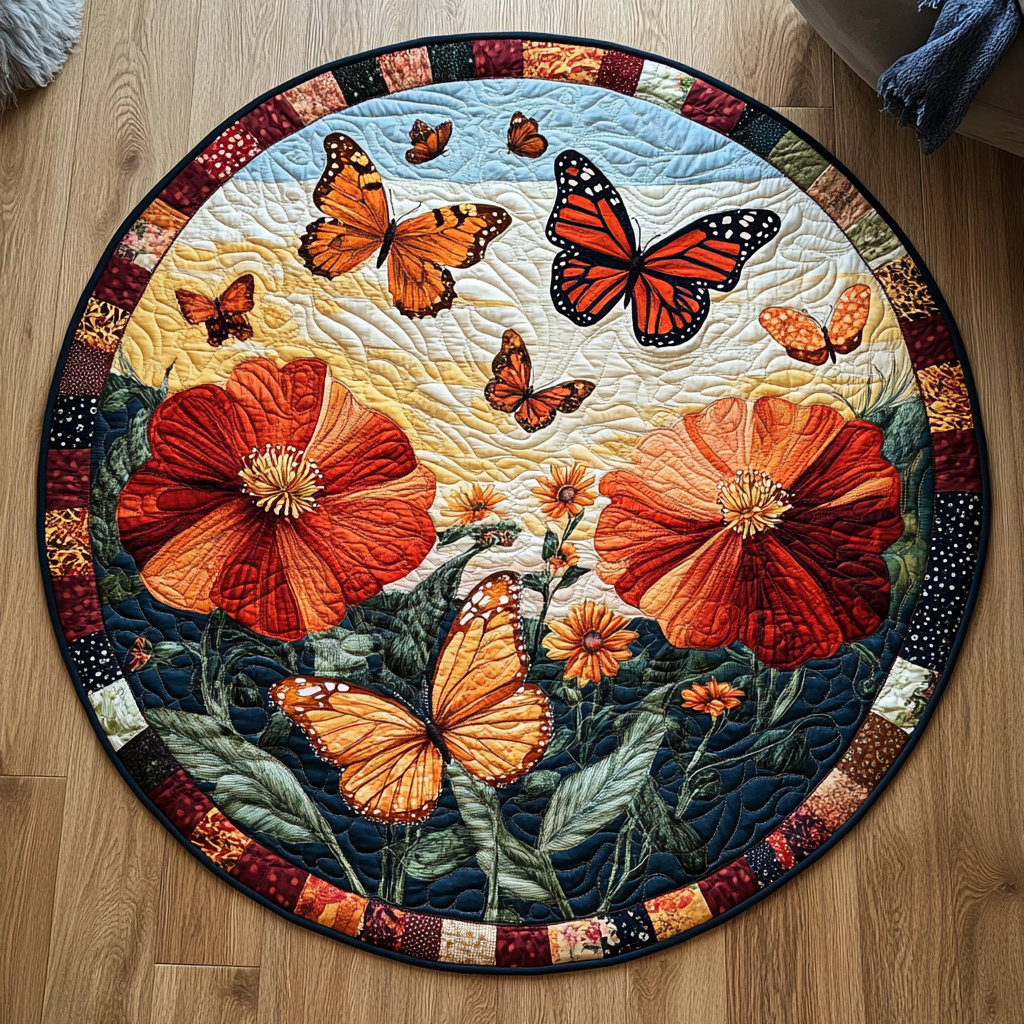 Garden Flight Quilted Round Mat Circle Floor Rugs Best Mothers Day Present