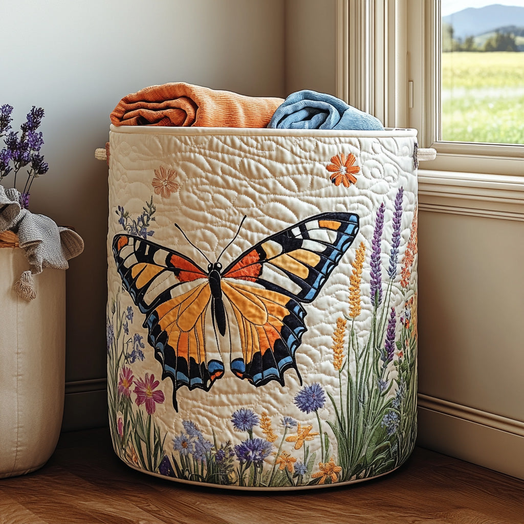 Garden Flutter Quilted Laundry Basket Best Dirty Clothes Hamper Best Butterfly Lover Gifts For Her