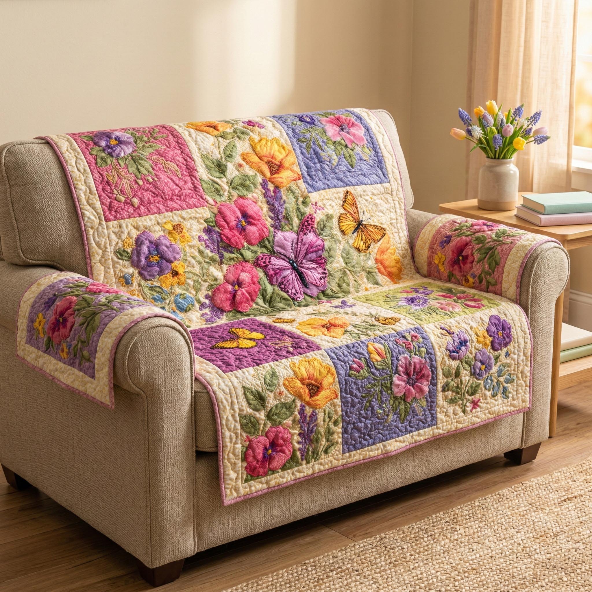 Garden Flutter Quilted Sofa Cover Sofa Couch Cover Butterfly Mothers Day Gifts