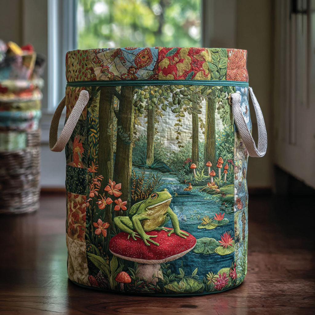 Garden Frog Quilted Laundry Basket Woodland Frog Pond Storage Basket Nature Lover Gift