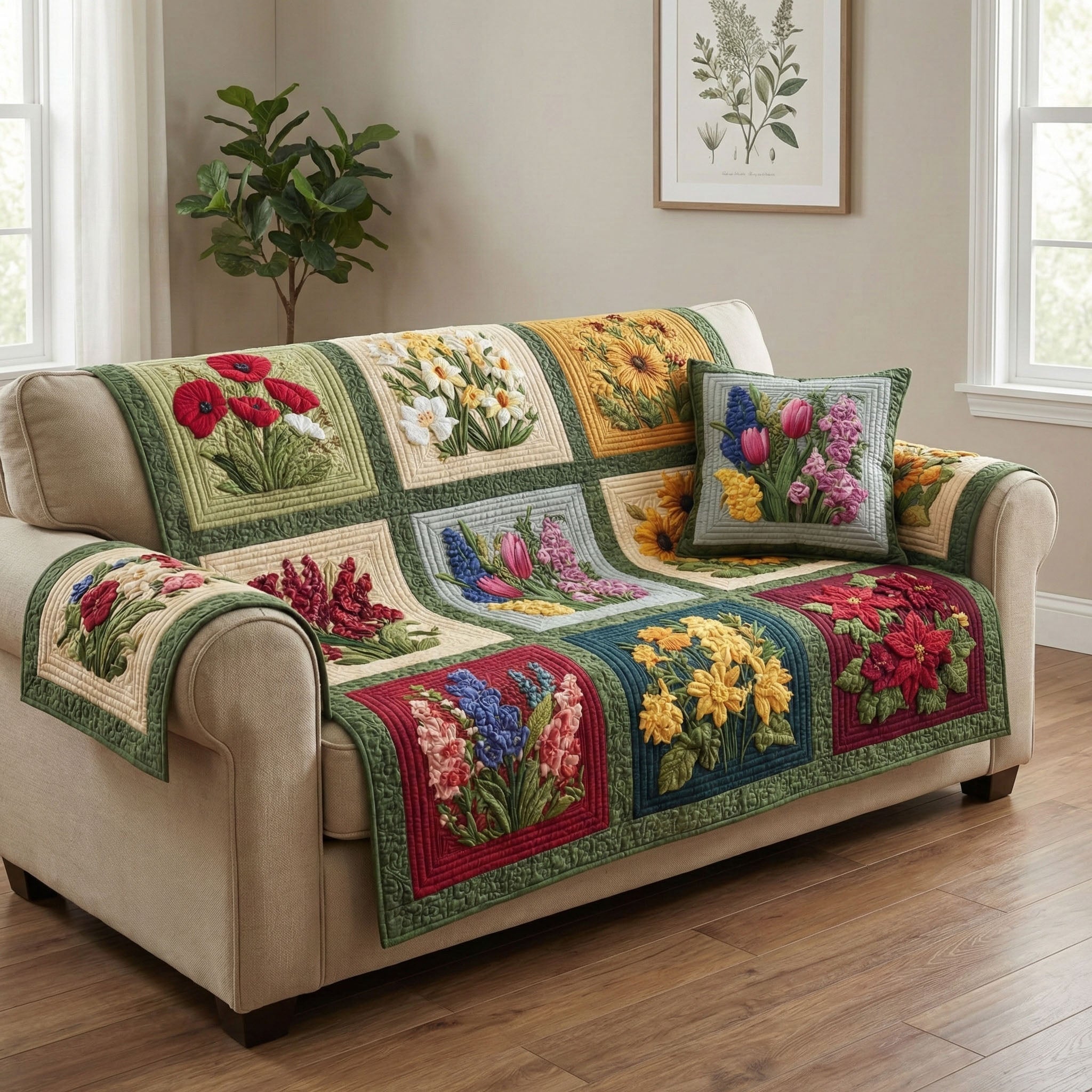 Garden Harvest Quilted Sofa Cover Sectional Couch Covers Christmas Flower Gifts
