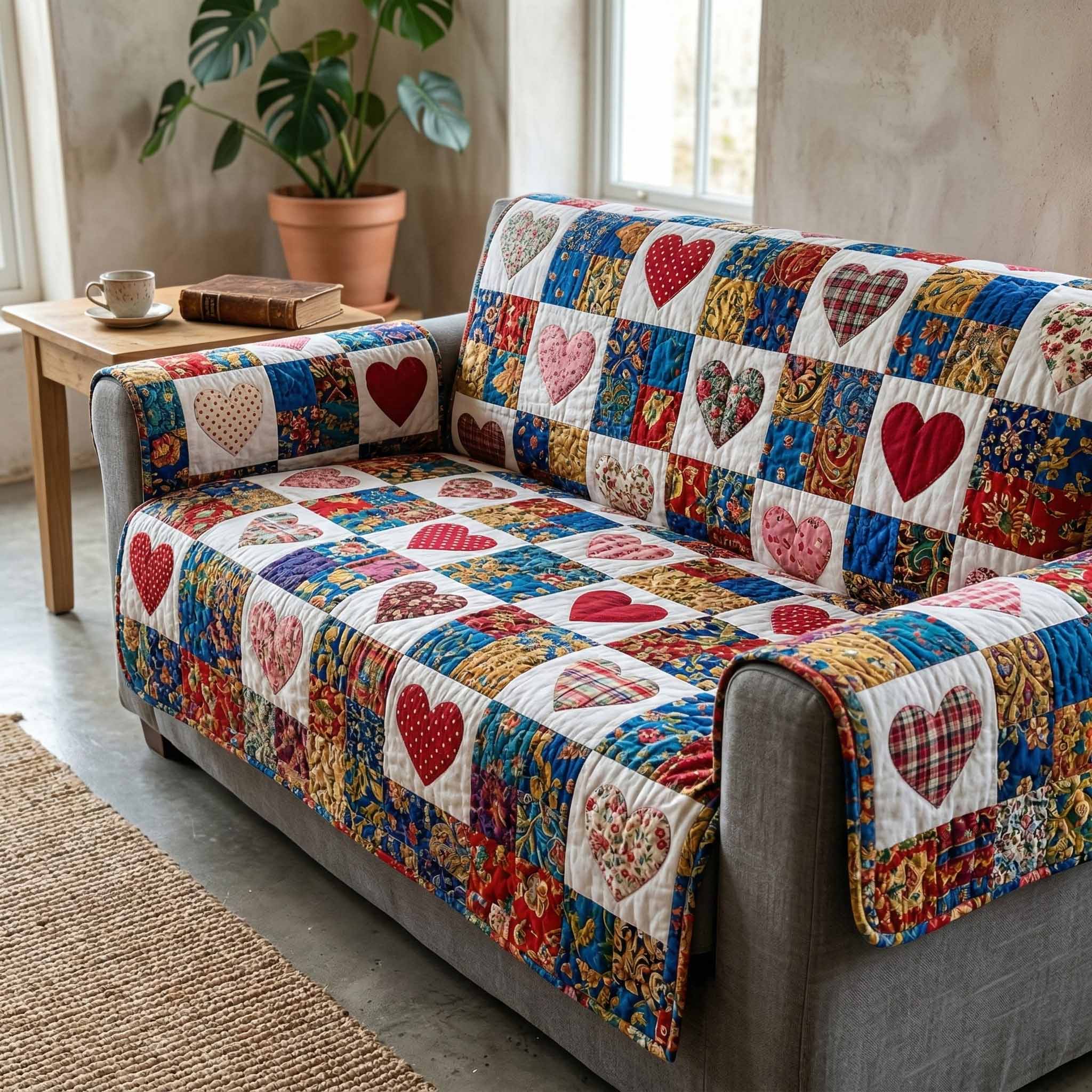 Garden Hearts Quilted Sofa Cover Sofa And Seat Covers Unique Christmas Gifts For Couples