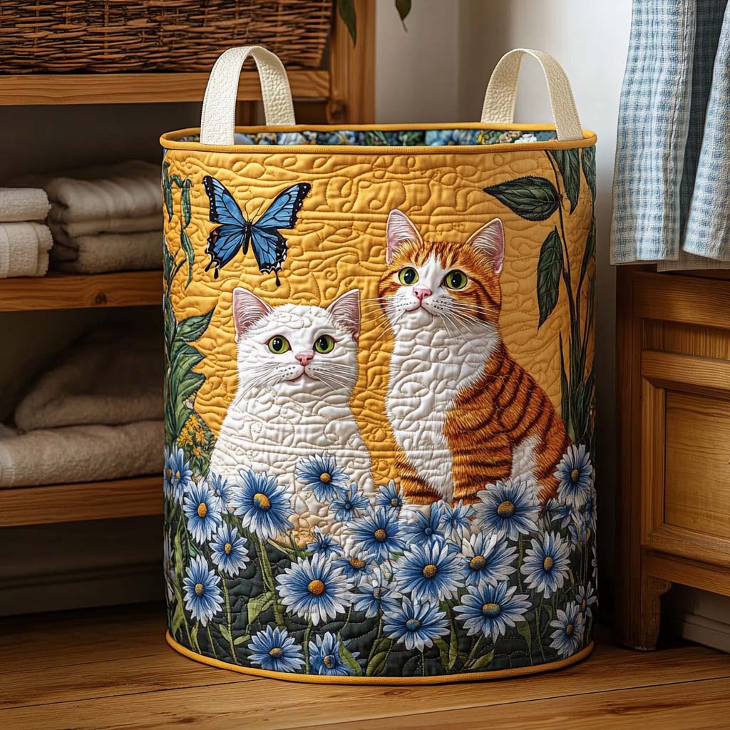 Garden Kitties Quilted Laundry Basket House Decor Unique Gifts For Cat Lovers