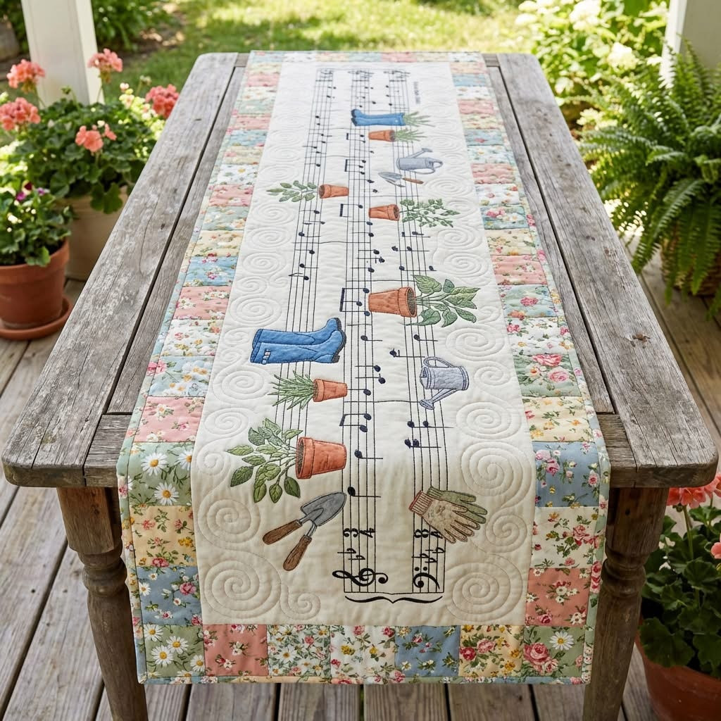 Garden Melody Quilted Table Runner Cute Pastel Table Decor Ideas Mother's Day Gifts