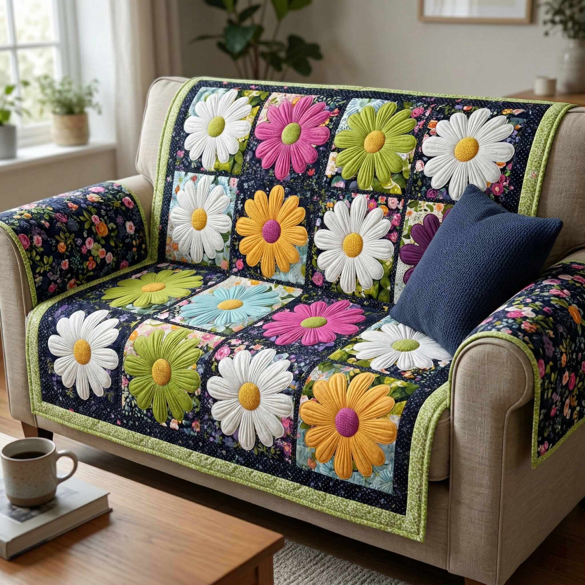 Garden Memories Quilted Sofa Cover Slipcover Couch Covers Daisy Themed Presents