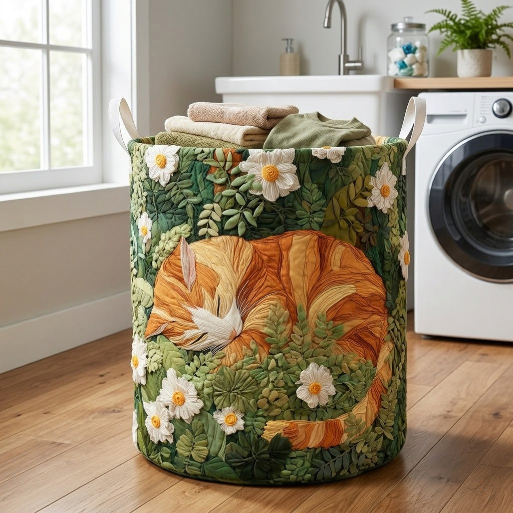 Garden Napcat Quilted Laundry Basket Room Decor Presents For Cat Lovers