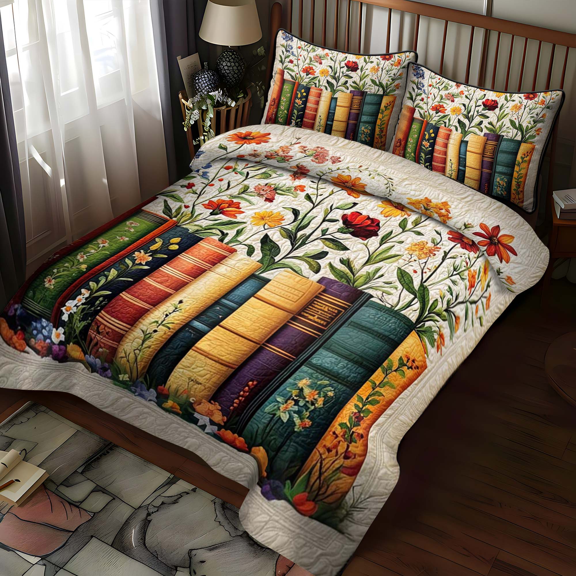 Garden Of Books Quilted Bedding Set Best King Bedding Sets Great Book Lover Presents
