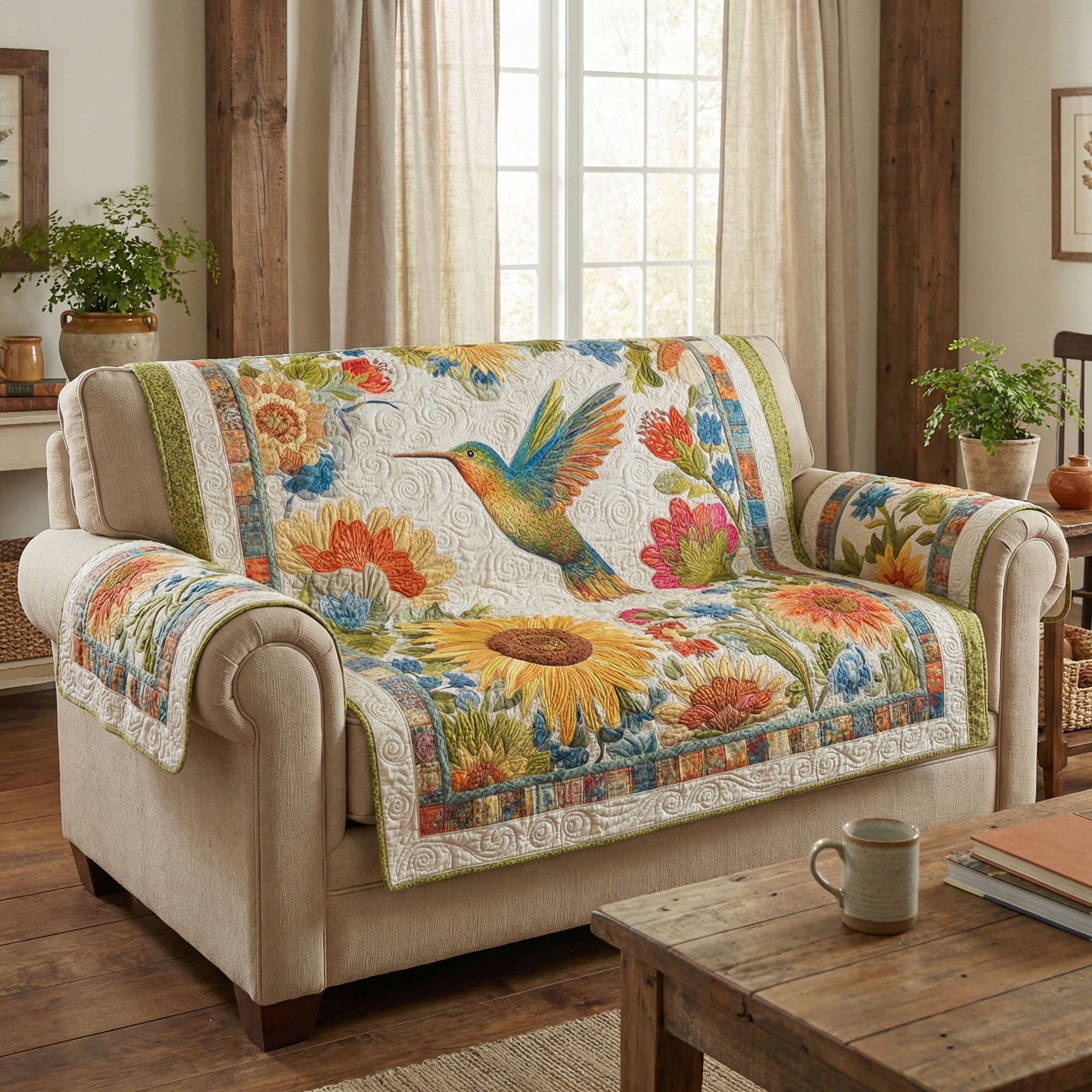 Garden of Gentle Wings Quilted Sofa Cover Recliner Couch Covers Hummingbird Themed Gifts