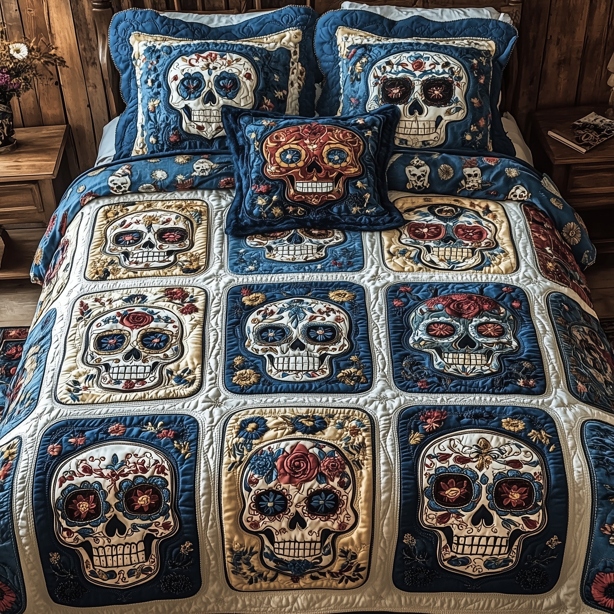 Garden of Skulls Quilted Bedding Set Good Sheet Sets Day Of The Dead Ideas