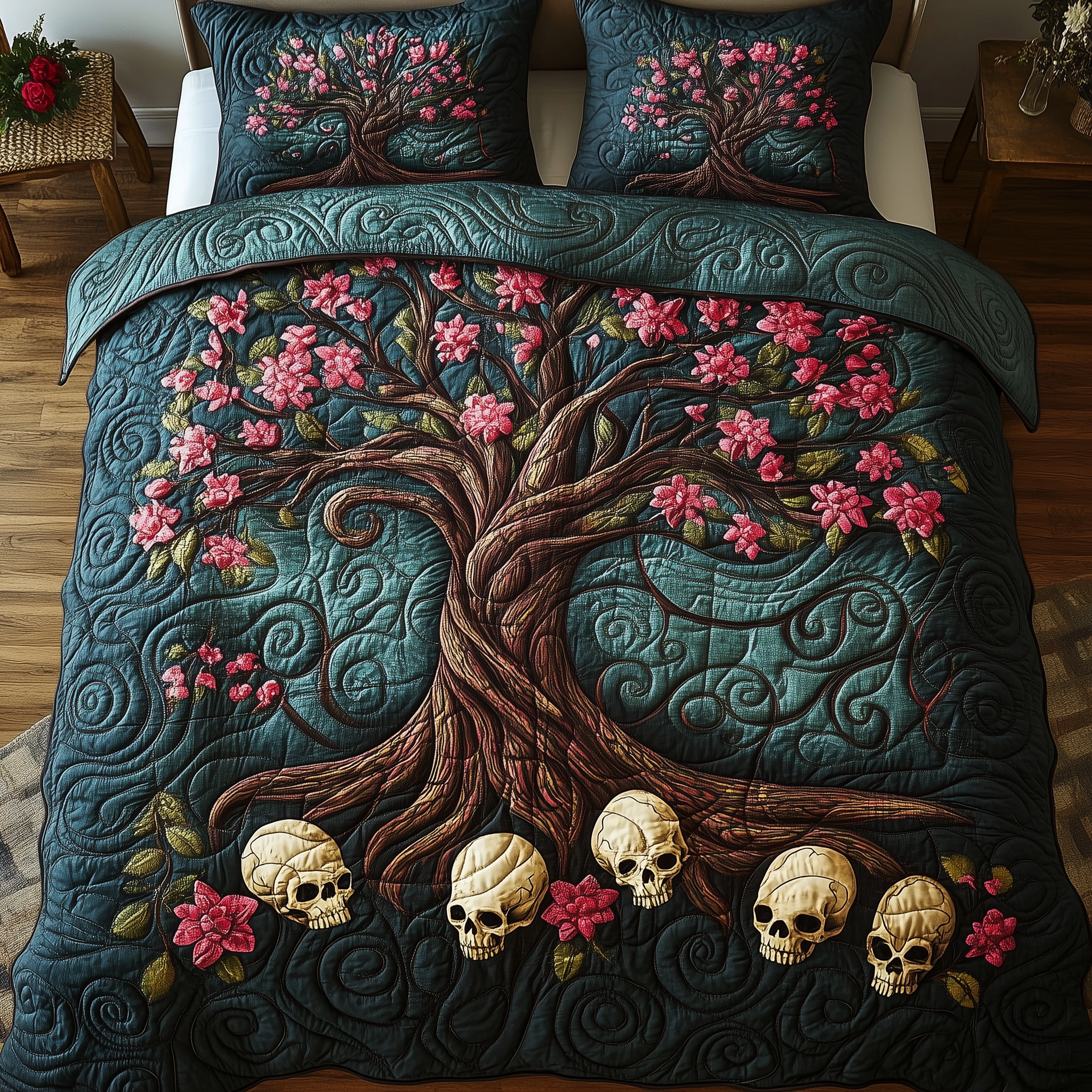 Garden of Soul Quilted Bedding Set Best Sheet Sets Skull Gifts For Him
