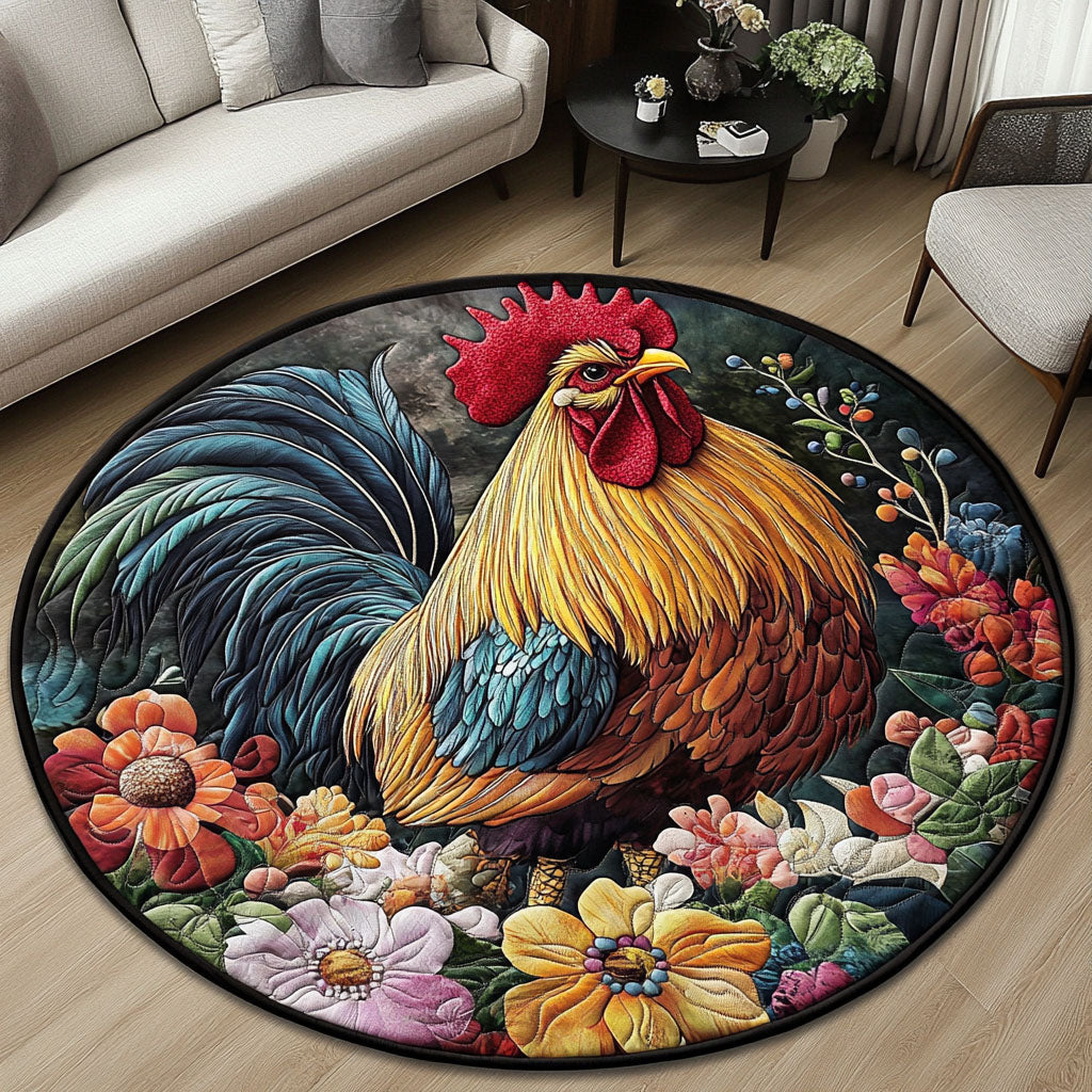 Garden Rooster Quilted Round Mat Round Holiday Rugs Gifts For Chicken Owners