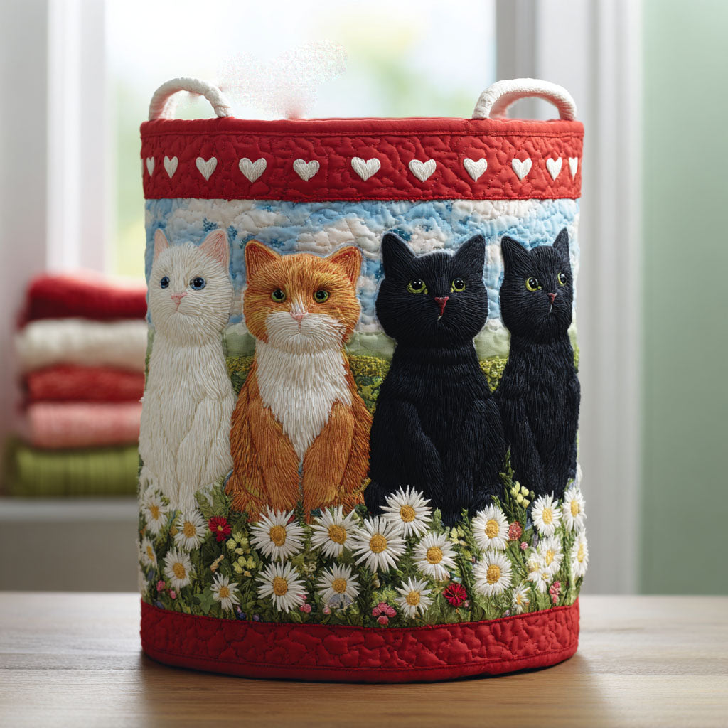 Gentle Cat Quilted Laundry Basket Best Dirty Clothes Hamper Novelty Cat Gifts