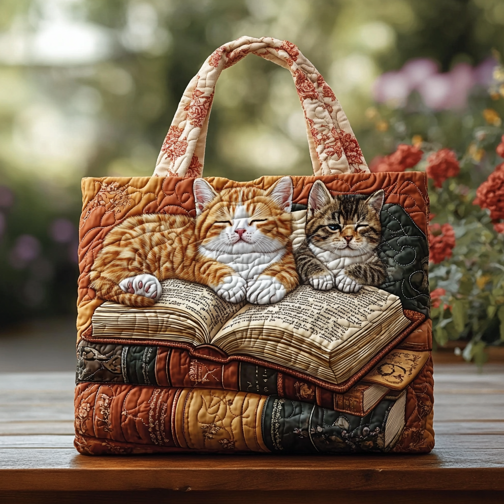 Gentle Cat Quilted Tote Bag Shoulder Bags For Women Cute Gifts For Cat Lovers