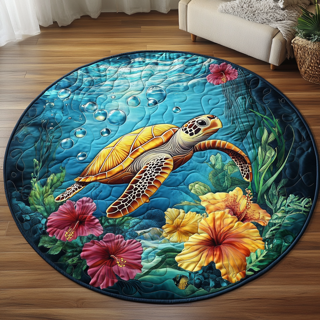Gentle Glide Quilted Round Mat Living Room Decoration Sea Turtle Gift Shop