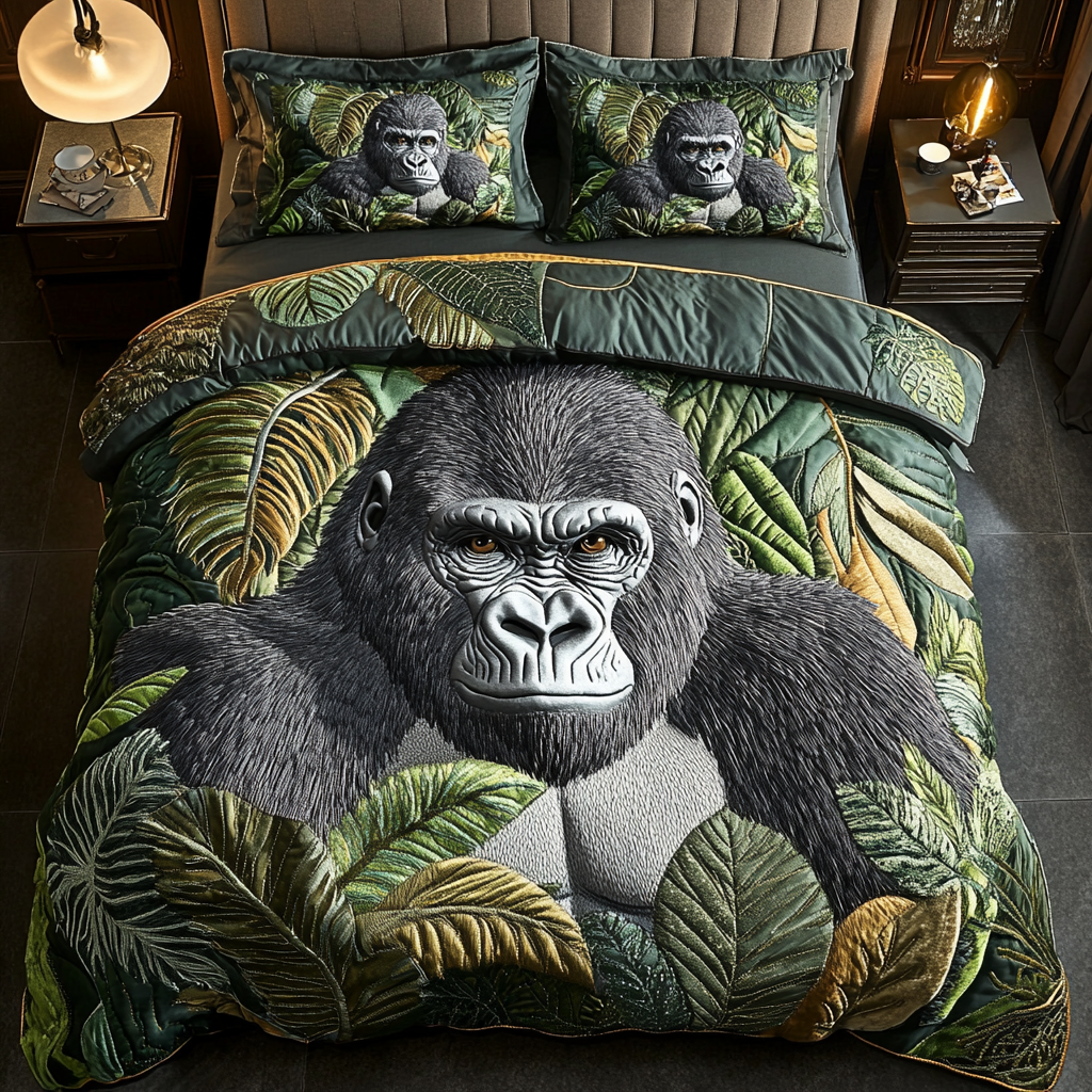 Gentle Gorilla Quilted Bedding Set Bedroom Decor Stepdad Gifts For Father's Day
