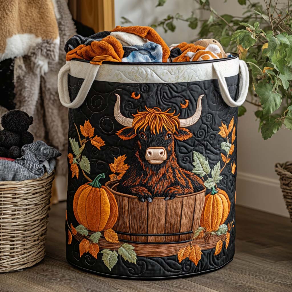 Gentle Grazer Quilted Laundry Basket Room Decor Highland Cattle Merchandise
