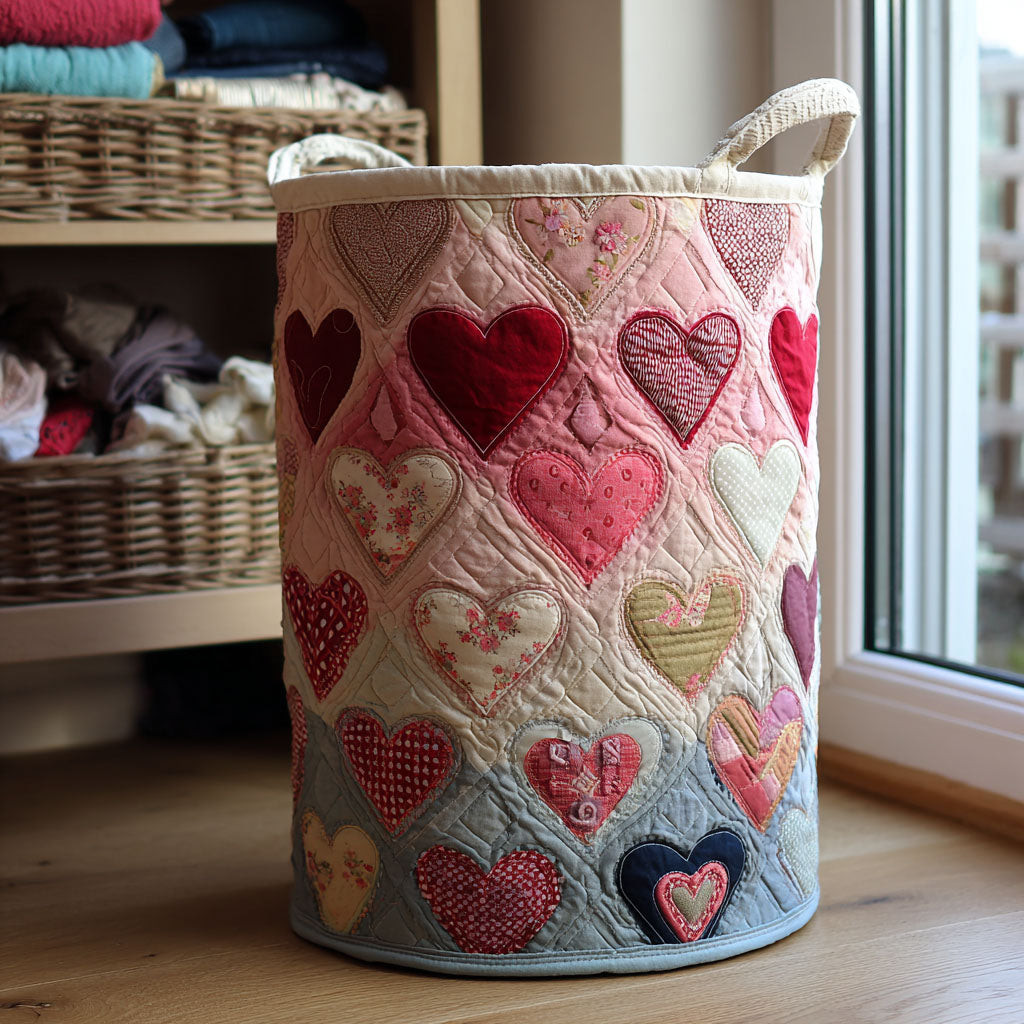 Gentle Patch Quilted Laundry Basket Heart Patchwork Basket Fabric Cozy Home Decor