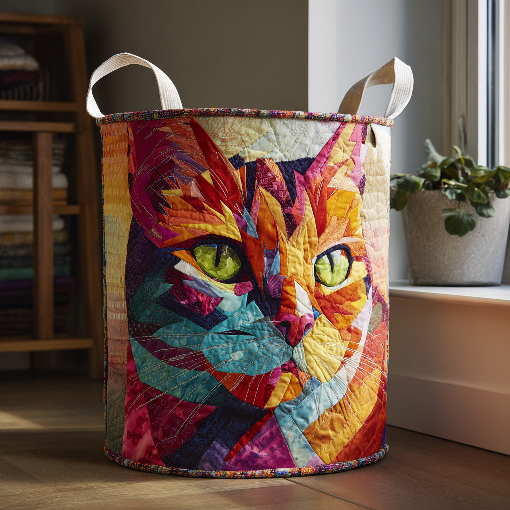 Gentle Paws Quilted Laundry Basket Room Decor Themed Cat Presents