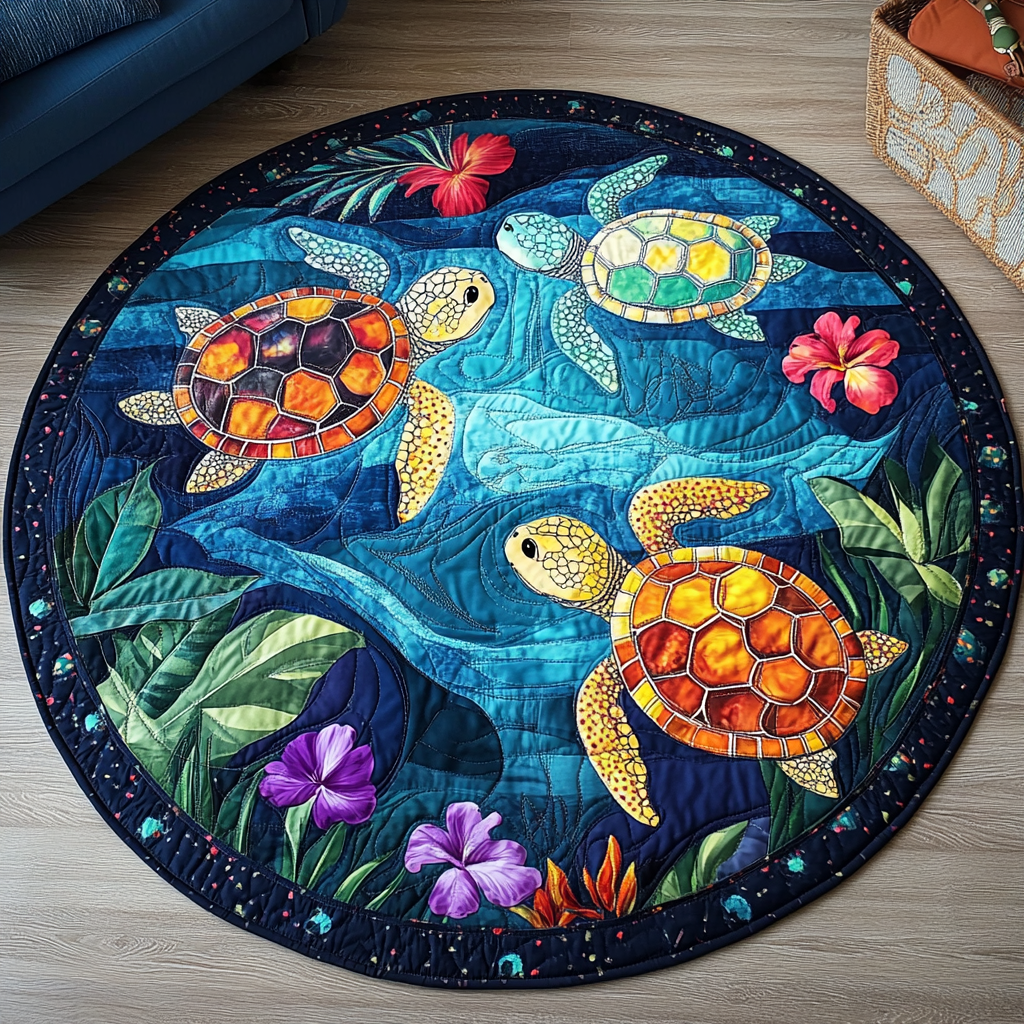 Gentle Shores Quilted Round Mat Best Round Rugs For Living Room Sea Turtle Gifts For Mom